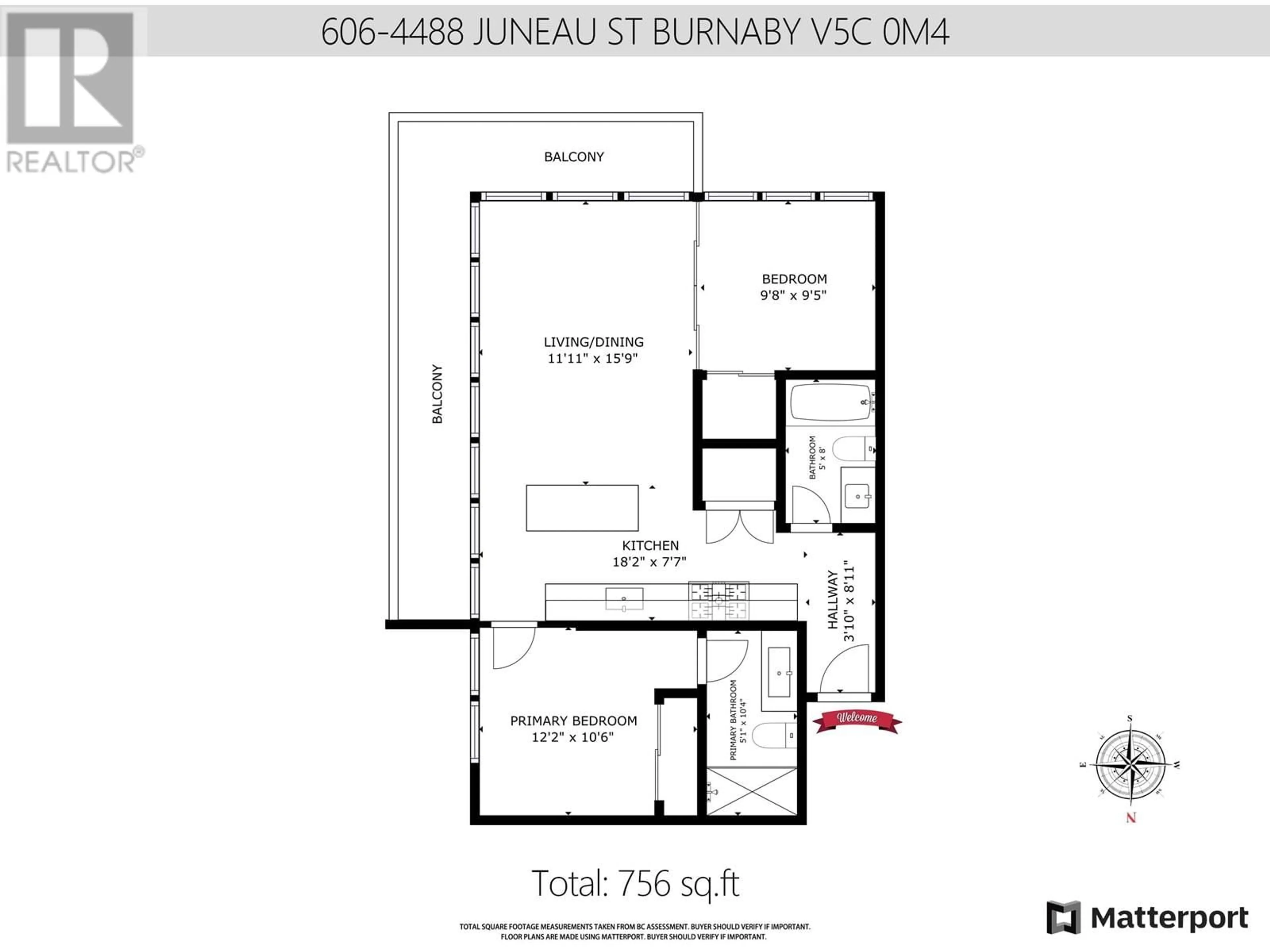 Floor plan for 606 - 4488 JUNEAU STREET, Burnaby British Columbia V5C0M4