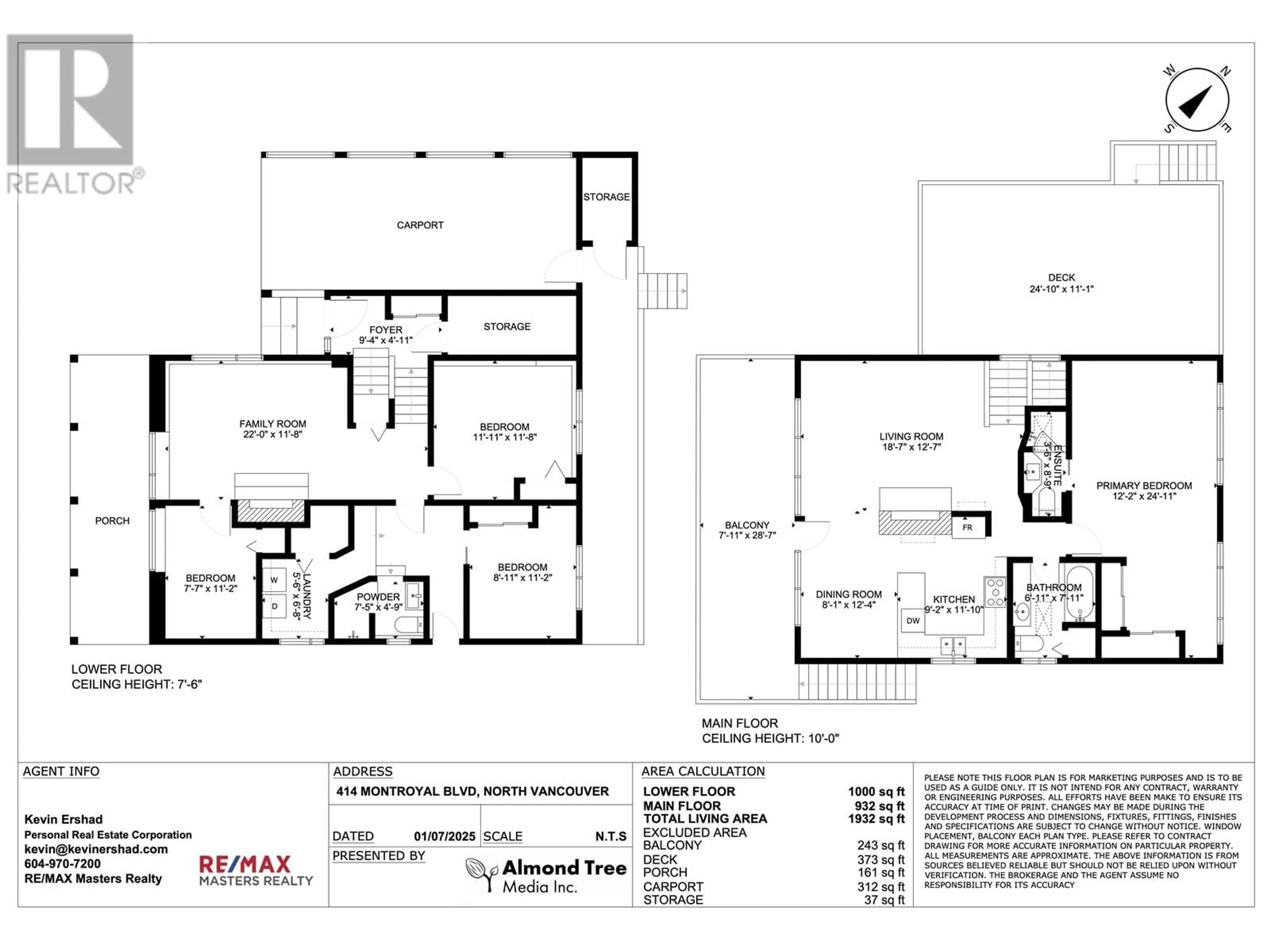 Floor plan for 414 MONTROYAL BOULEVARD, North Vancouver British Columbia V7N3E1