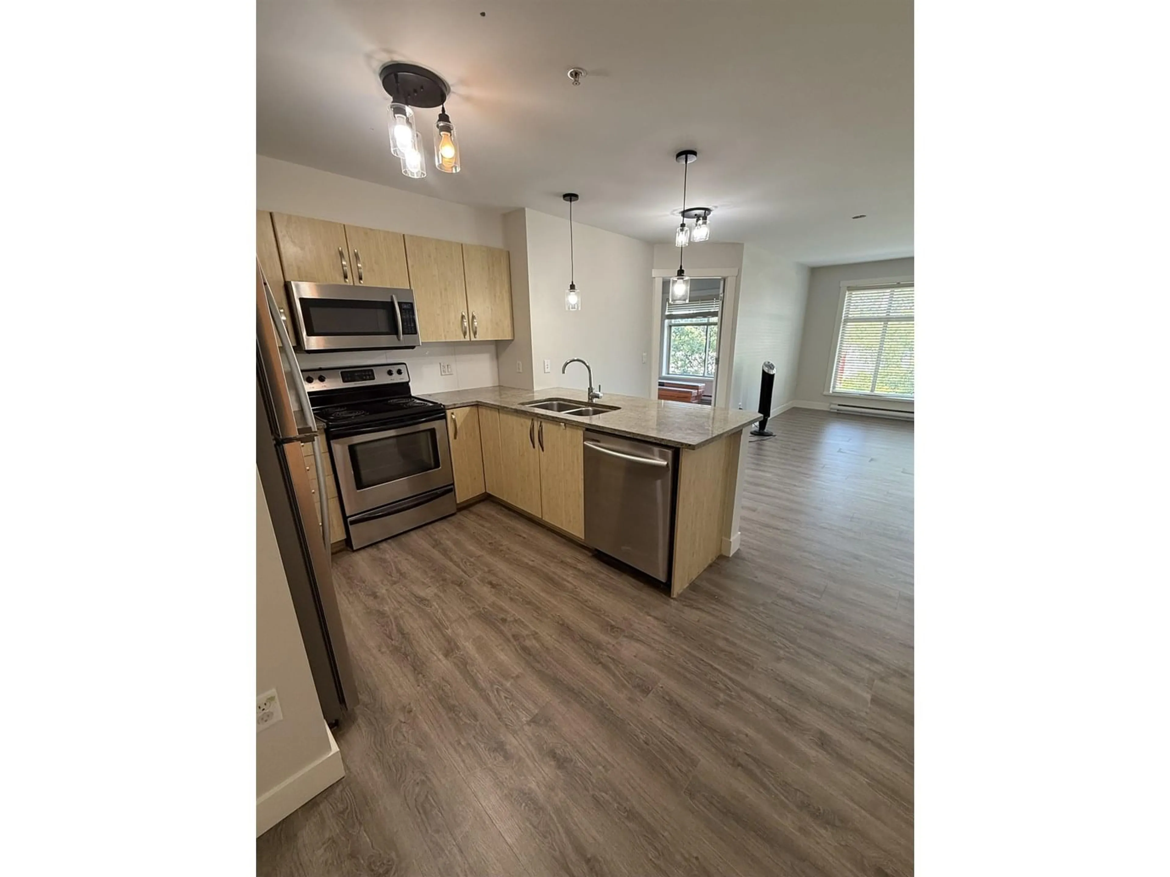 Open concept kitchen, wood/laminate floor for 216 - 13555 GATEWAY, Surrey British Columbia V3T0B5