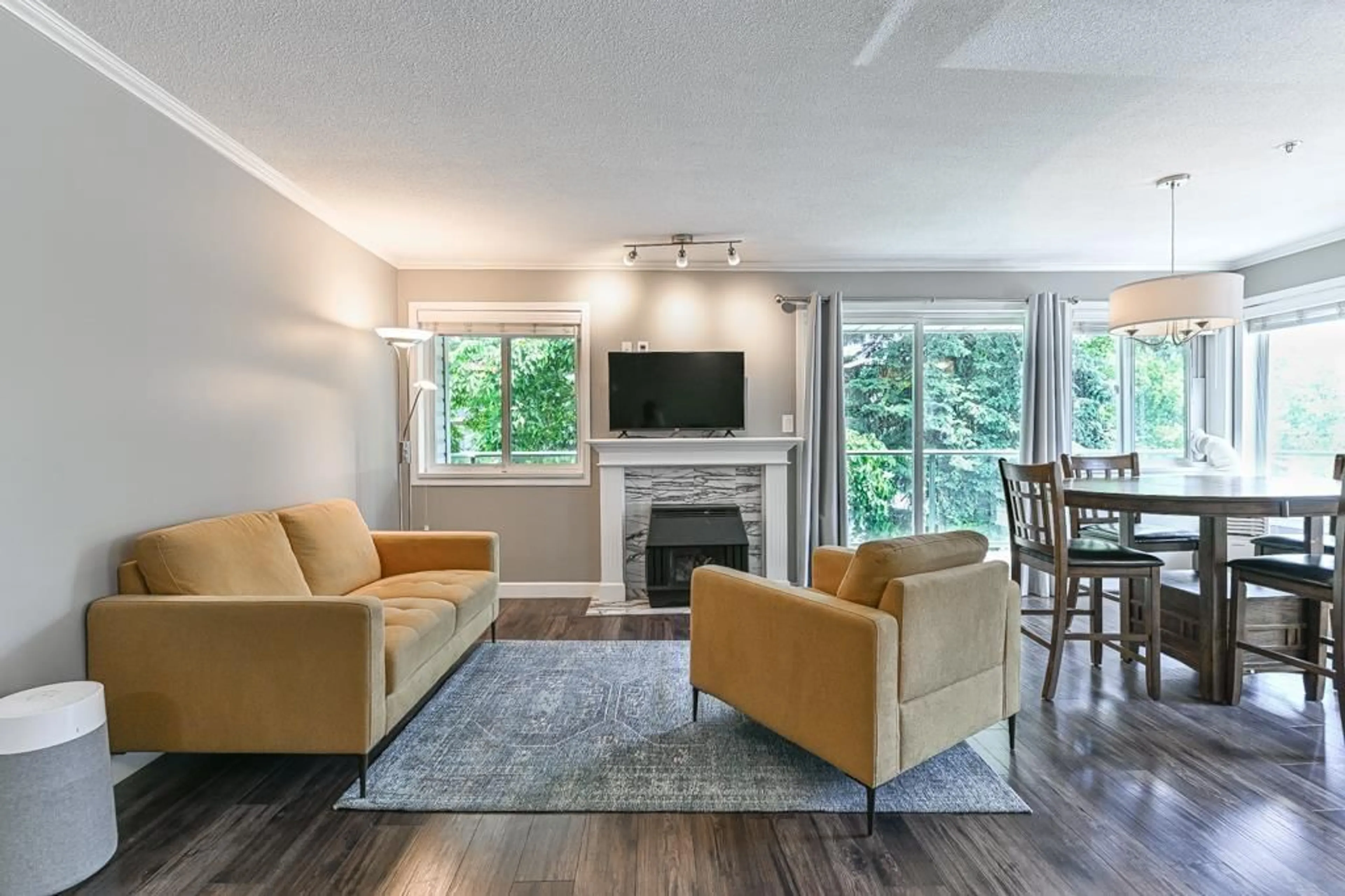 Living room with furniture, wood/laminate floor for 211 - 33688 KING, Abbotsford British Columbia V2S7P9