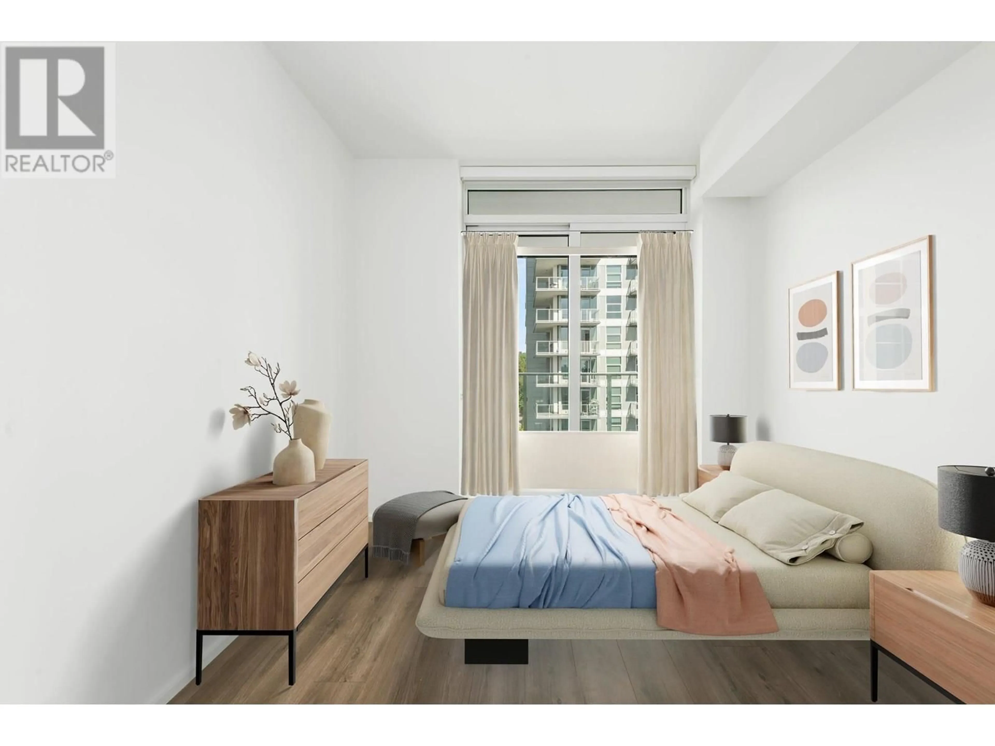 Bedroom with bed, wood/laminate floor for 1305 - 3809 EVERGREEN PLACE, Burnaby British Columbia V3J0M1