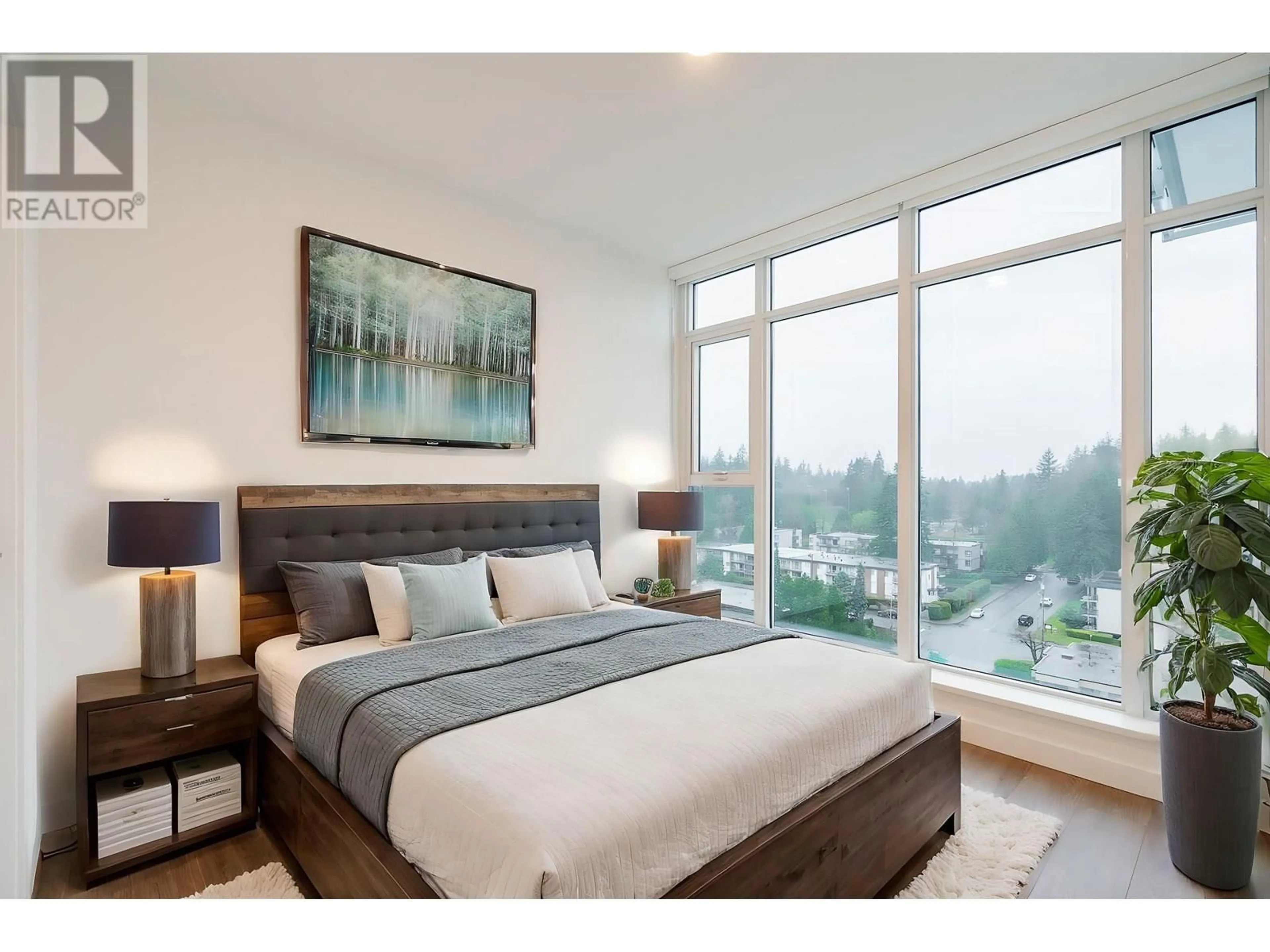 Bedroom with bed, wood/laminate floor for 1008 - 505 NELSON STREET, Coquitlam British Columbia V3J0R5