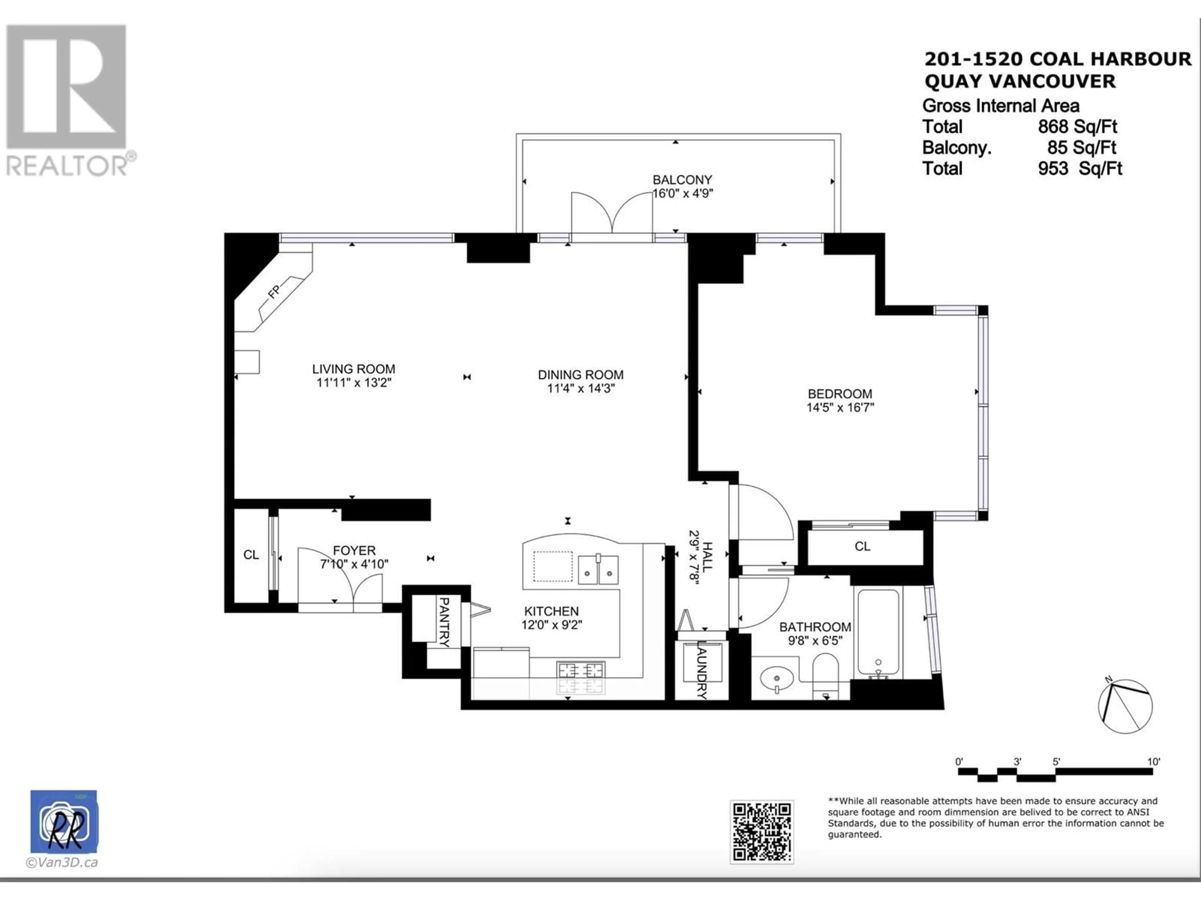 Floor plan for 201 1520 COAL HARBOUR QUAY, Vancouver British Columbia V6G3G1