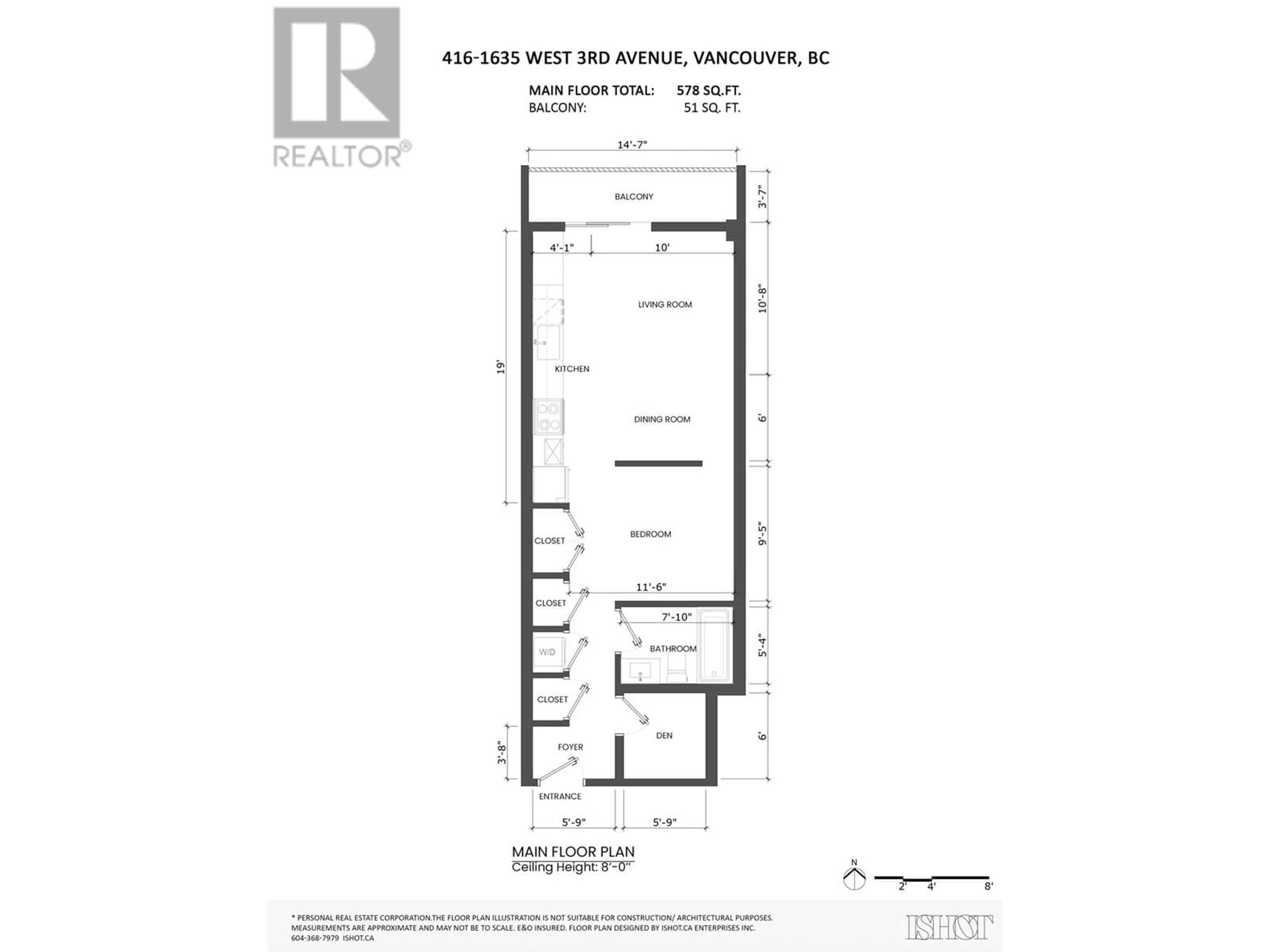 Floor plan for 416 - 1635 WEST 3RD AVENUE, Vancouver British Columbia V6J0B6