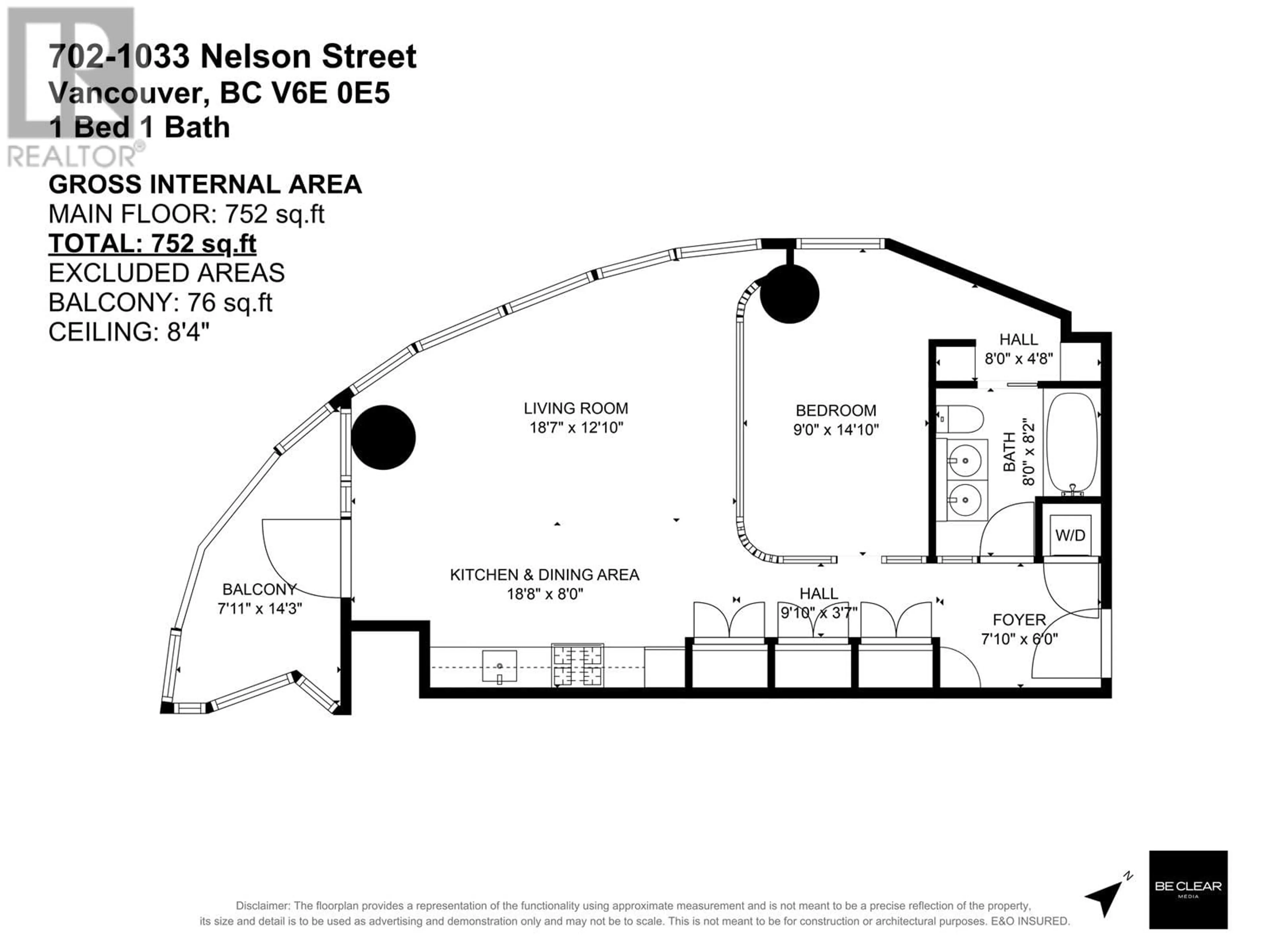 Floor plan for 702 - 1033 NELSON STREET, Vancouver British Columbia V6E0E5
