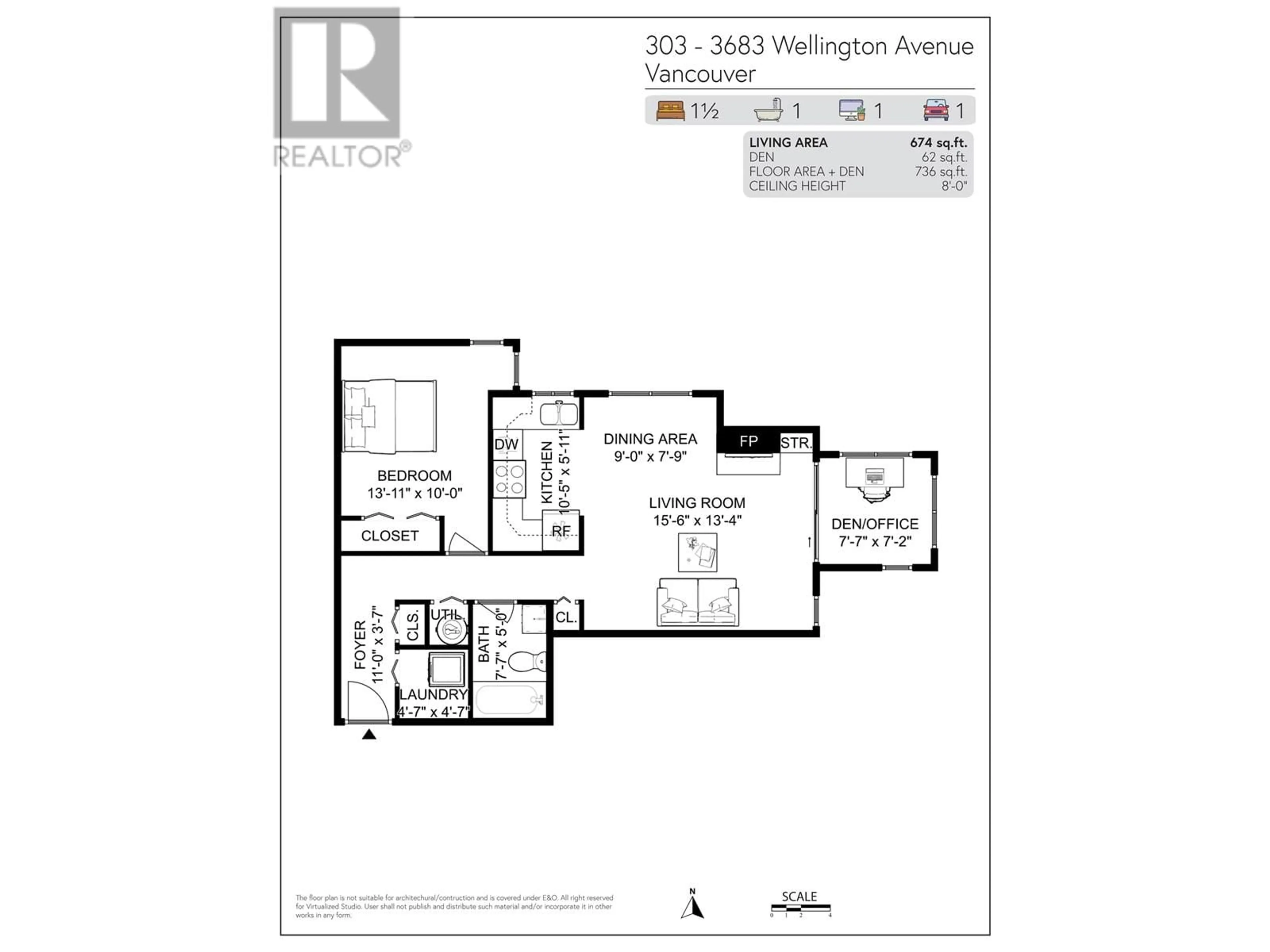 Floor plan for 303 - 3683 WELLINGTON AVENUE, Vancouver British Columbia V5R4Z5