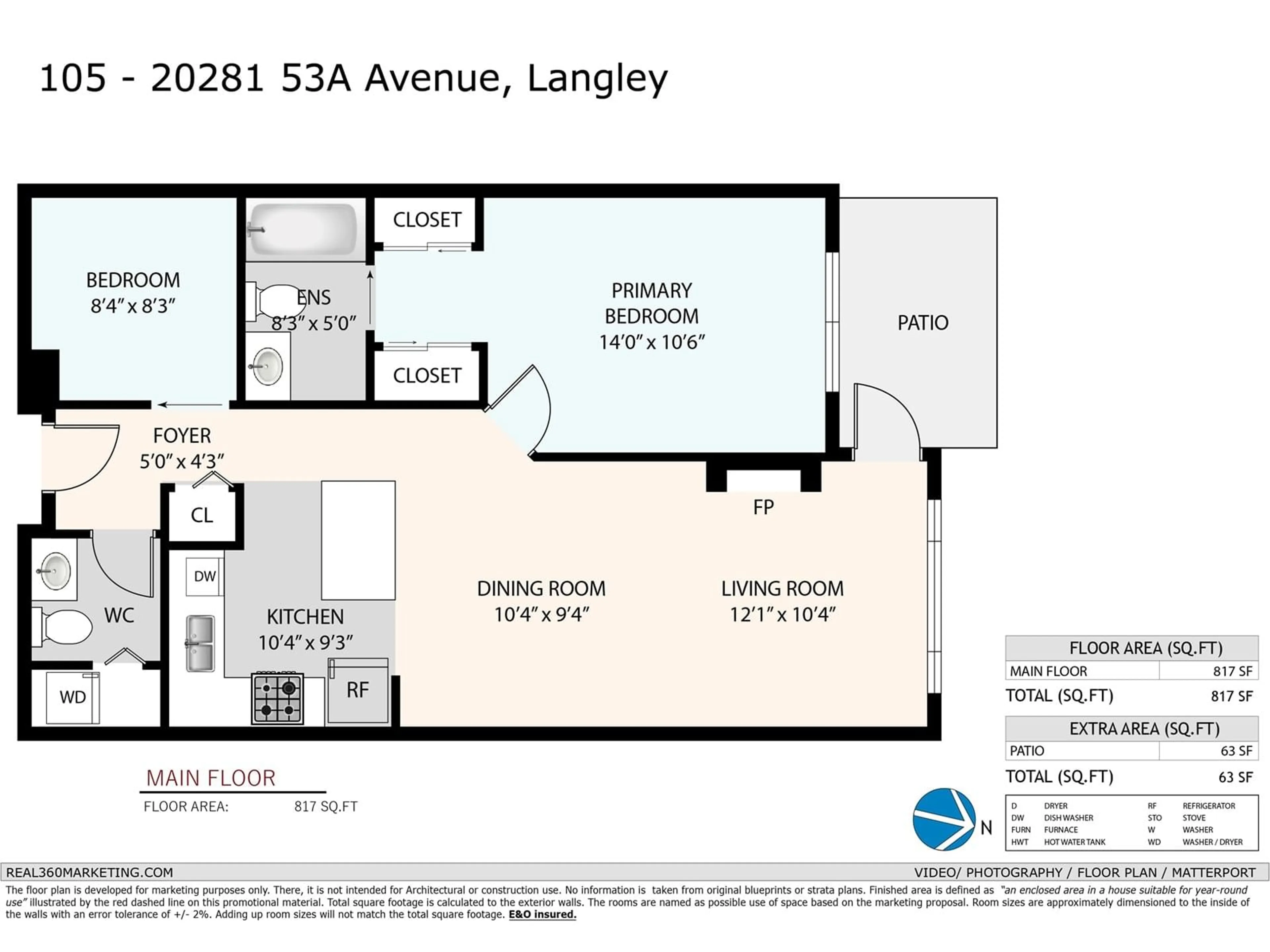 Floor plan for 105 - 20281 53A, Langley British Columbia V3A3V6