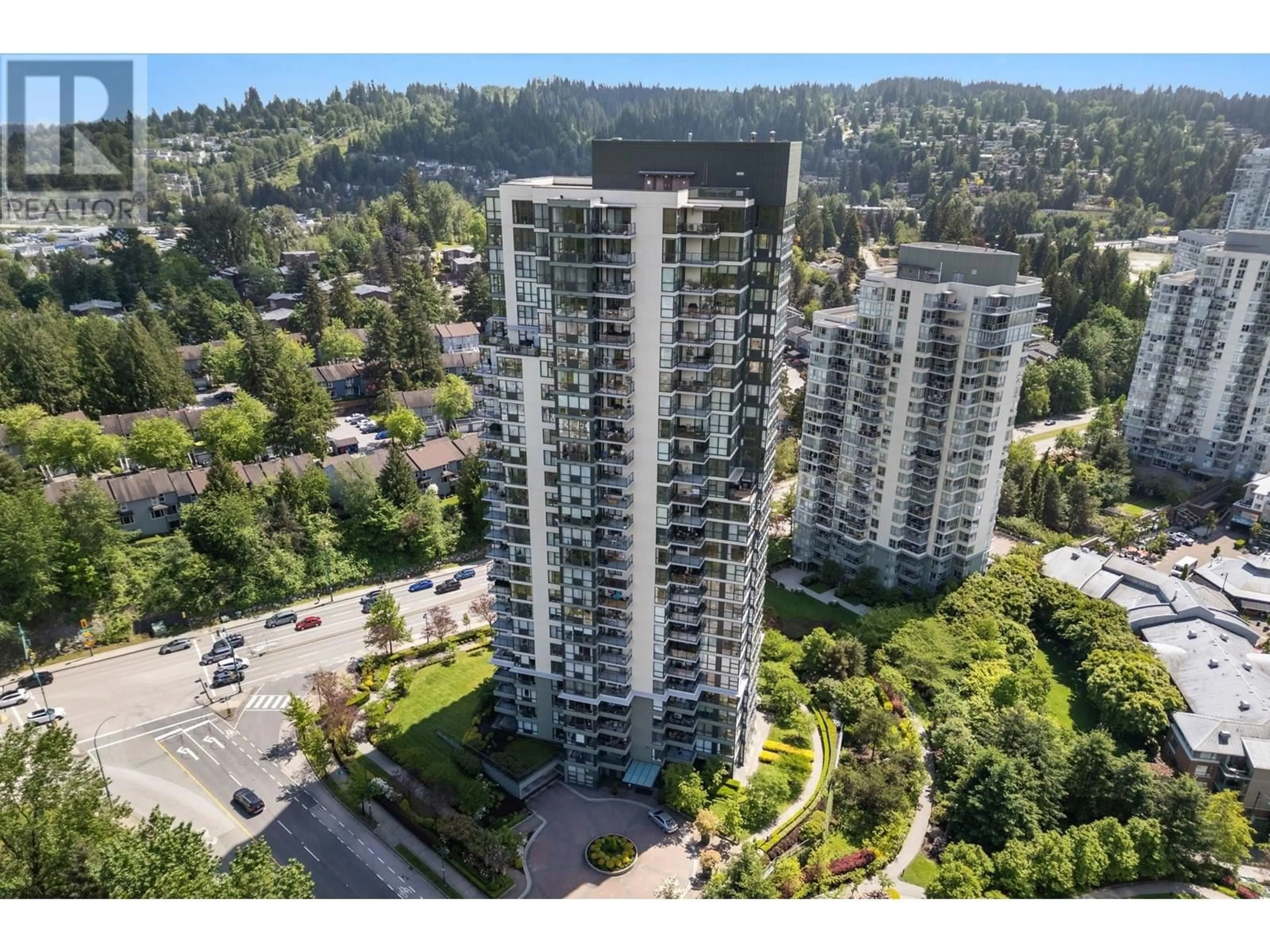 A pic from outside/outdoor area/front of a property/back of a property/a pic from drone, city buildings view from balcony for 1206 - 288 UNGLESS WAY, Port Moody British Columbia V3H0C9