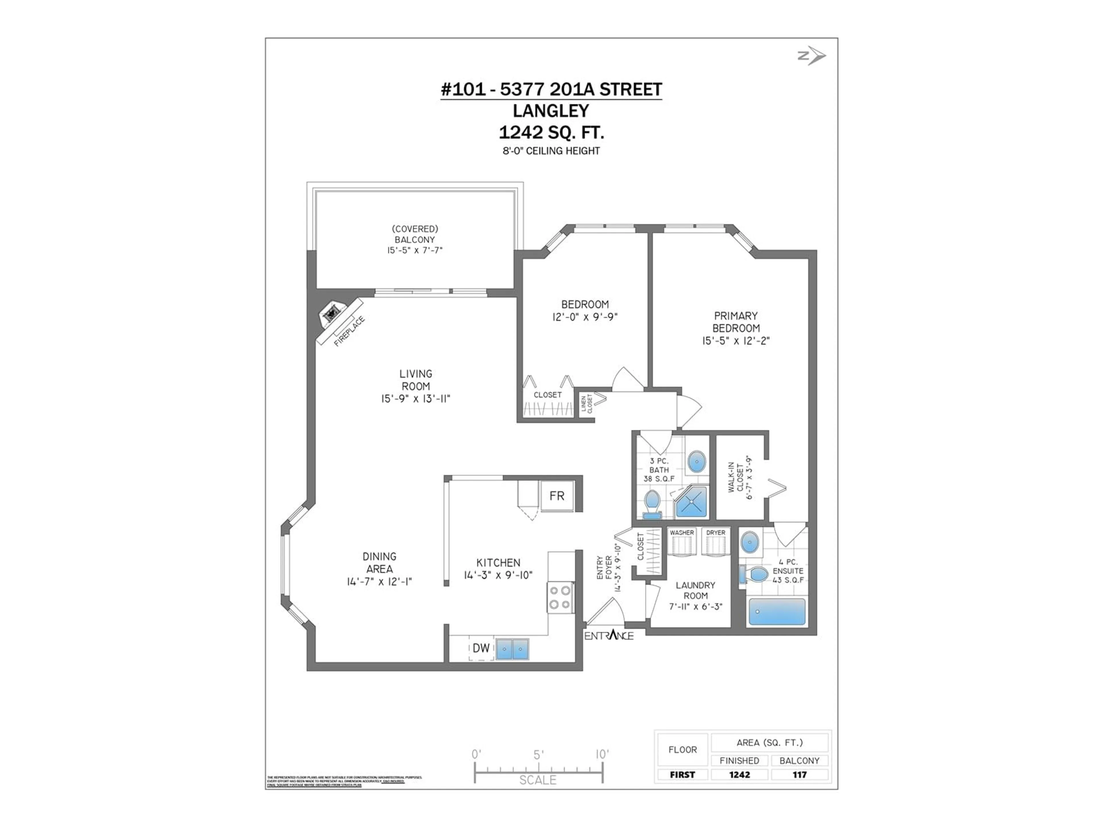 Floor plan for 101 - 5377 201A, Langley British Columbia V3A1S7