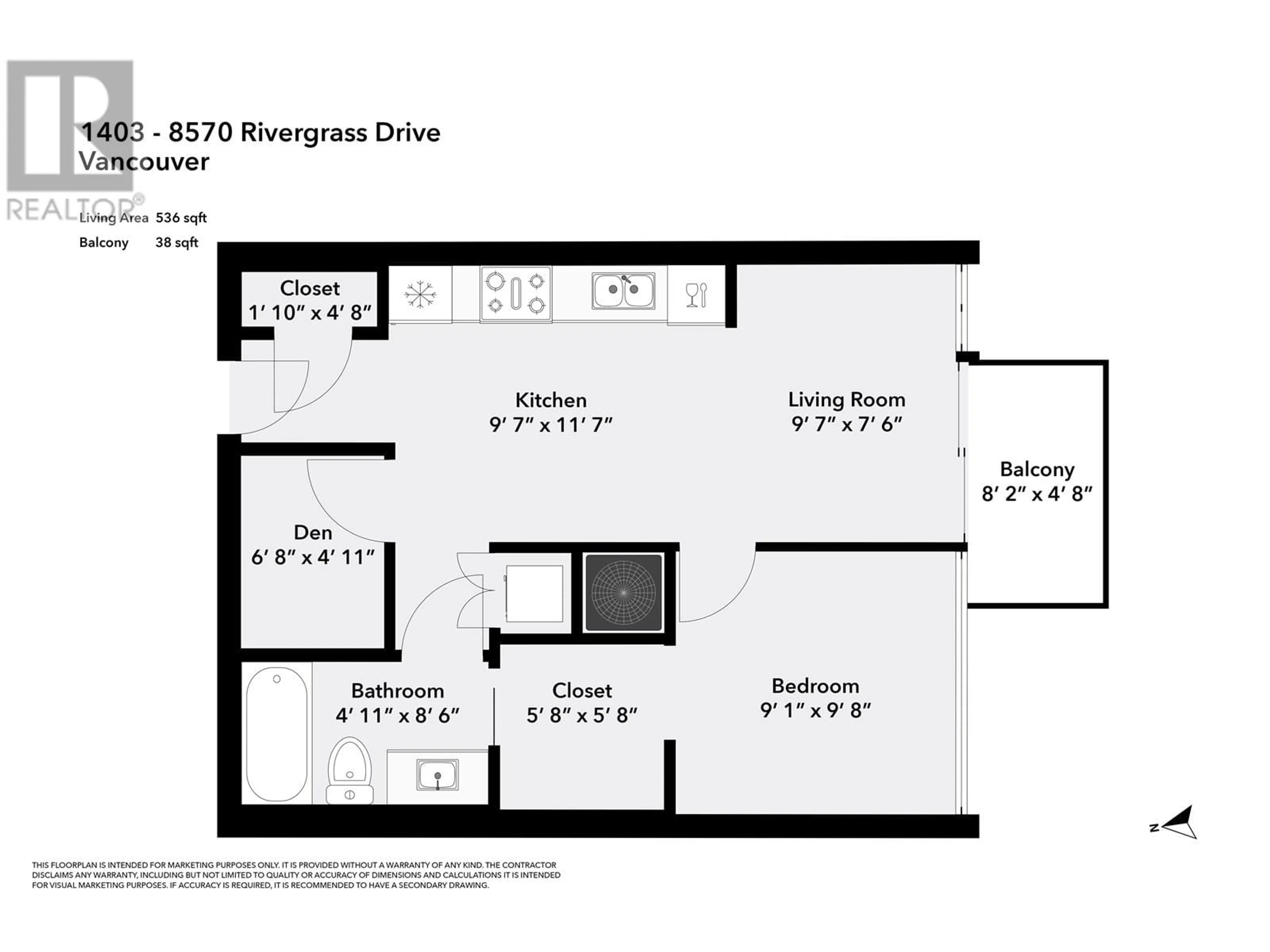 Floor plan for 1403 - 8570 RIVERGRASS DRIVE, Vancouver British Columbia V5S0H4