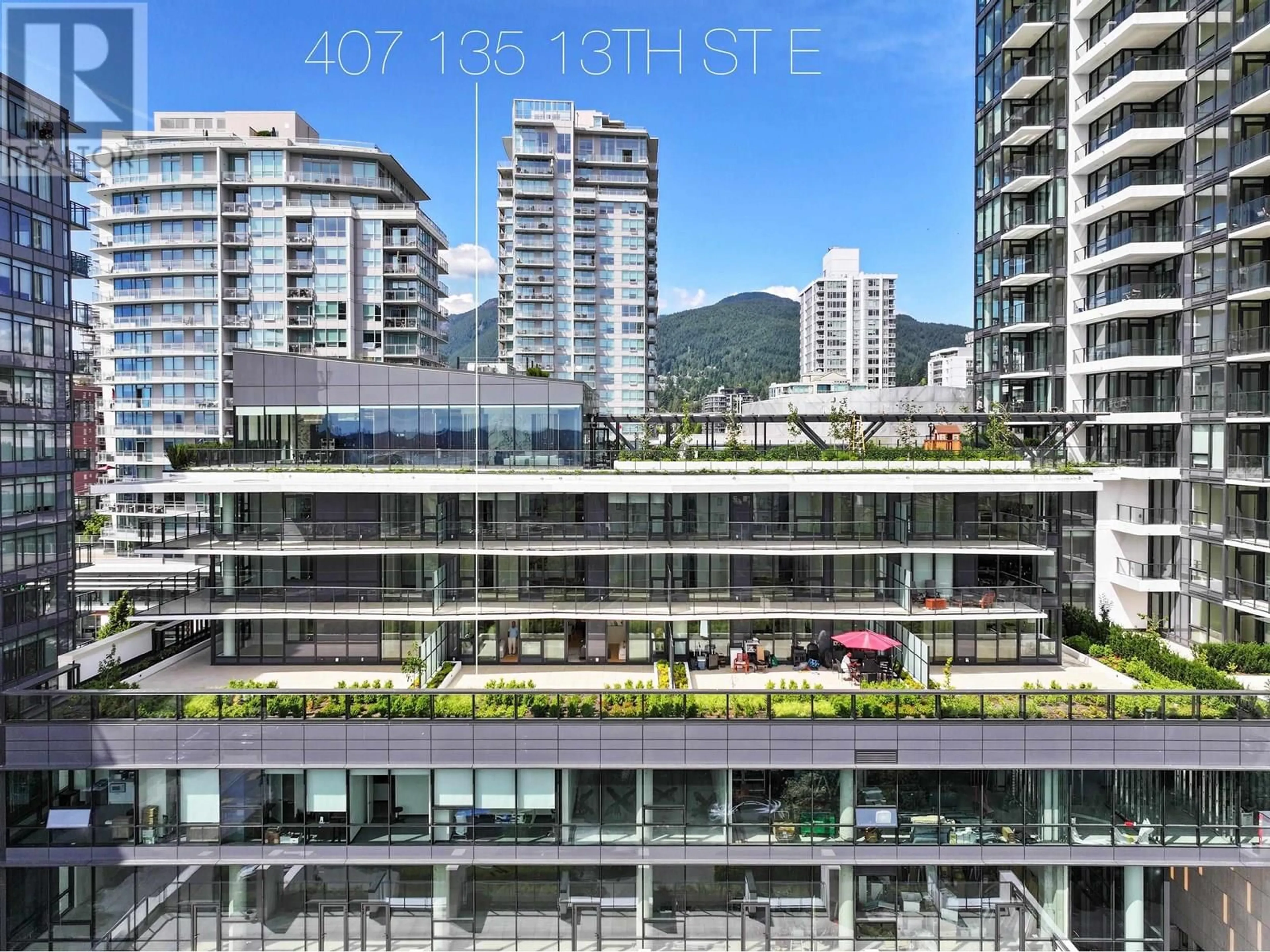 Balcony in the apartment, city buildings view from balcony for 407 - 135 13 STREET, North Vancouver British Columbia V7L0E5