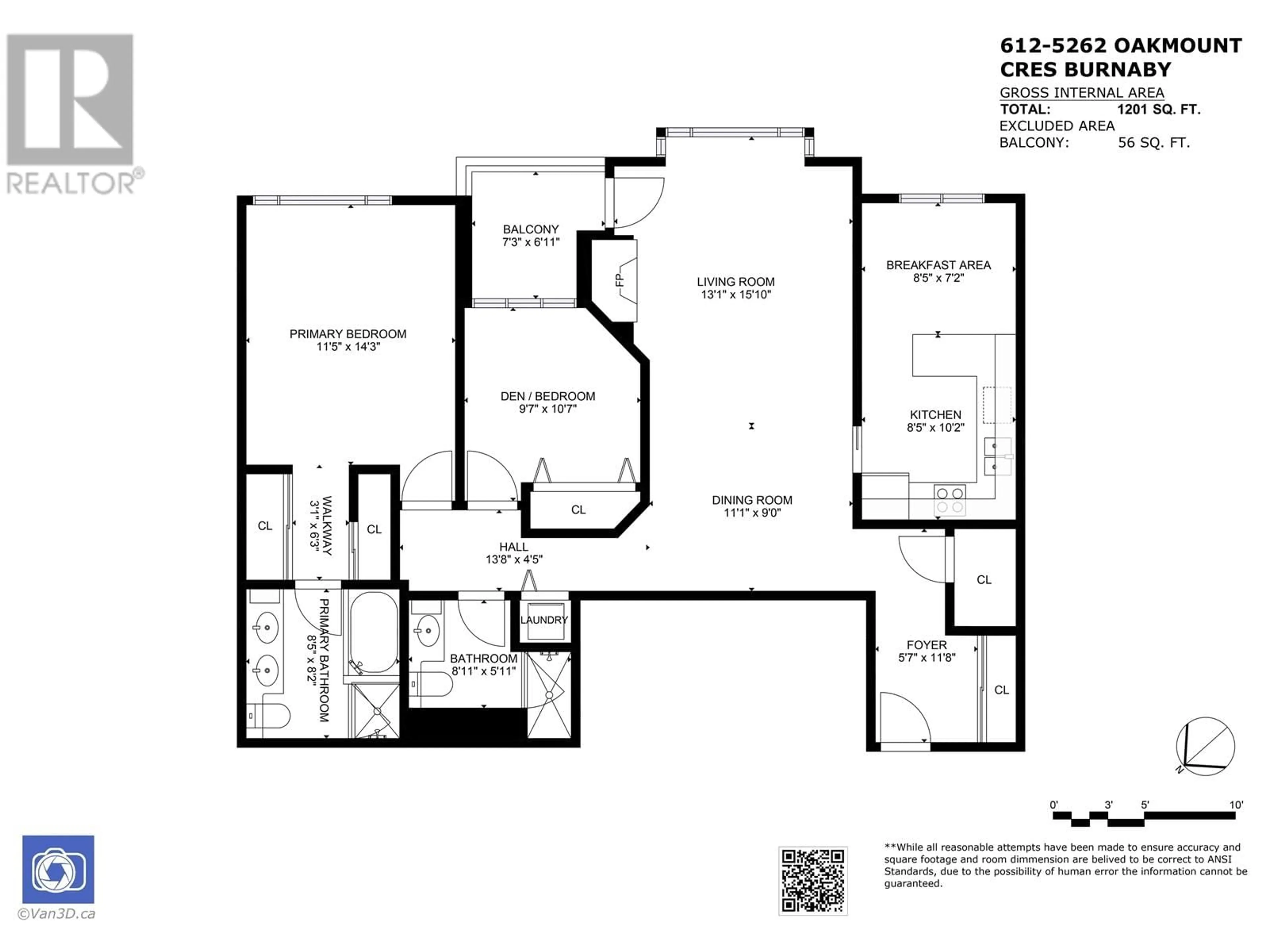 Floor plan for 612 - 5262 OAKMOUNT CRESCENT, Burnaby British Columbia V5H4R7