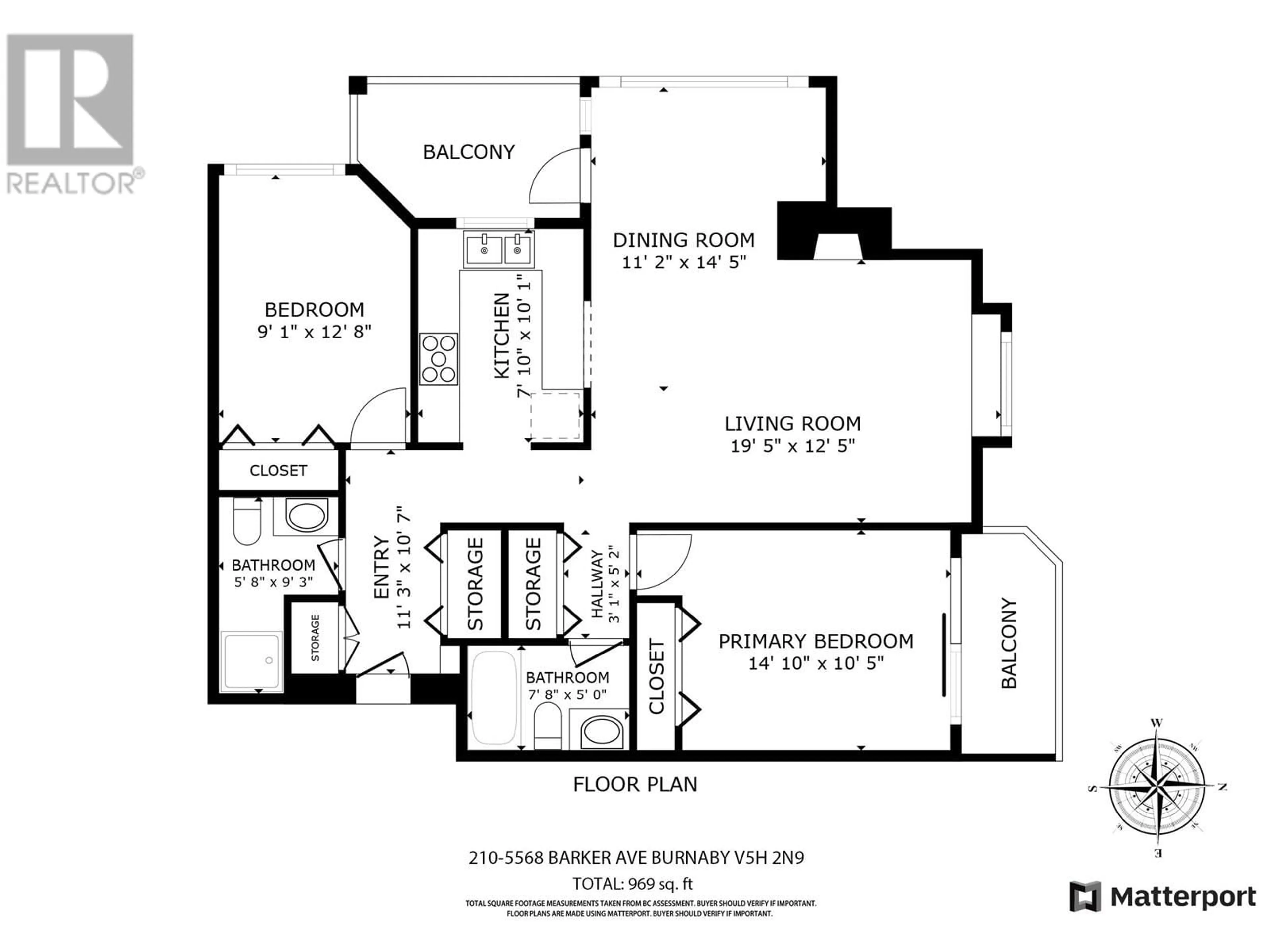 Floor plan for 210 - 5568 BARKER AVENUE, Burnaby British Columbia V5H2N9
