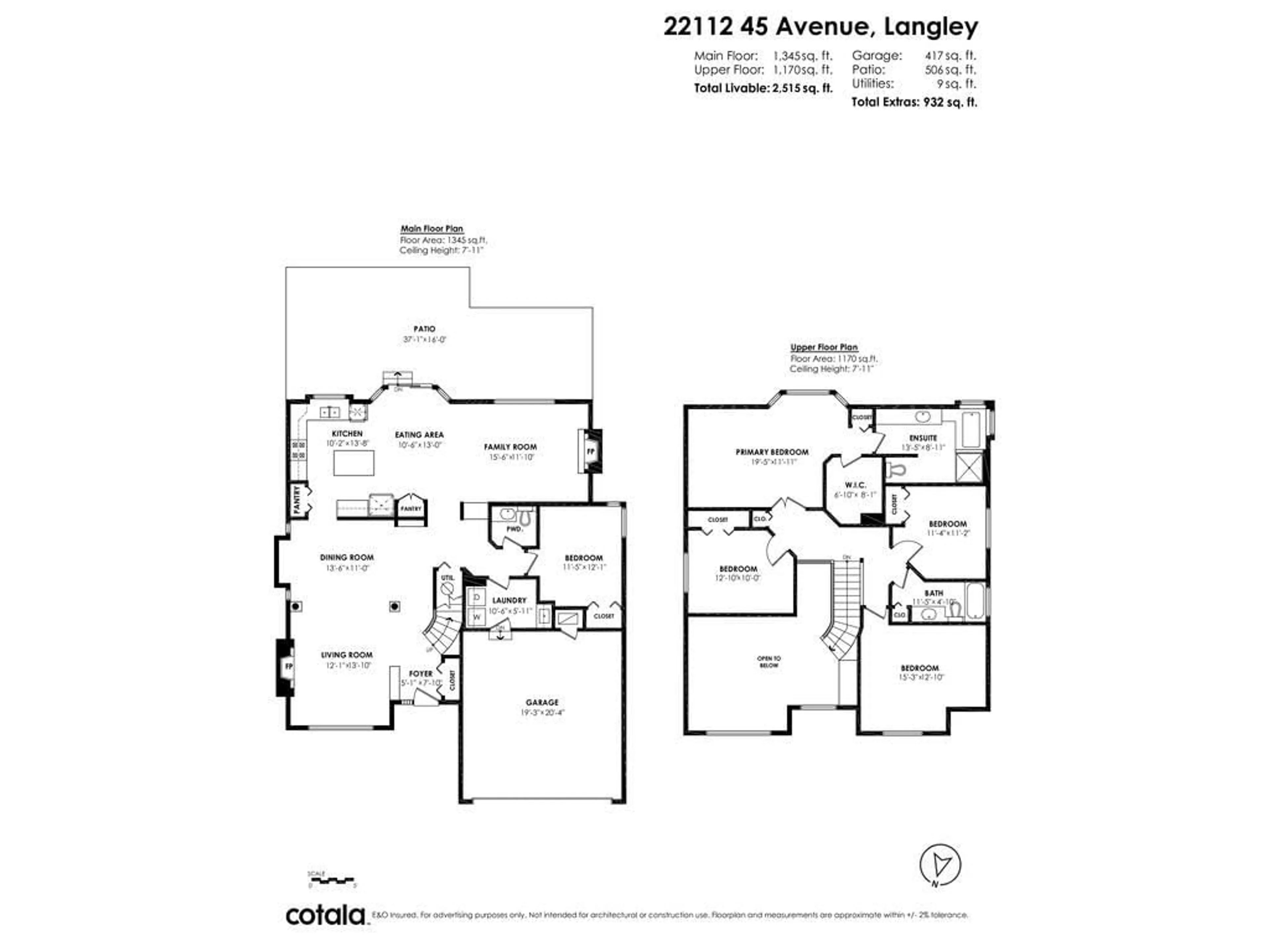 Floor plan for 22112 45TH, Langley British Columbia V2Z1B6