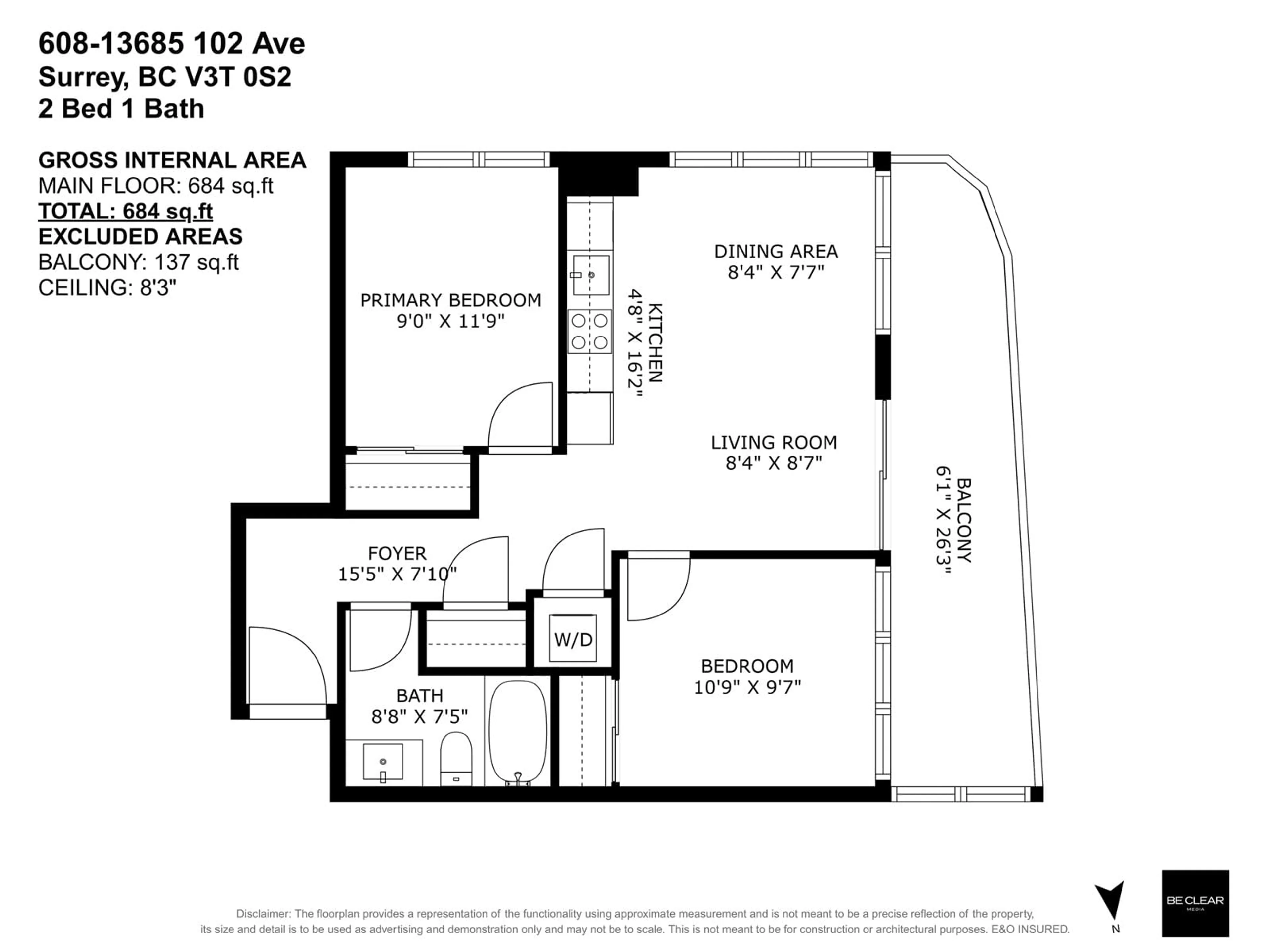 Floor plan for 608 - 13685 102, Surrey British Columbia V3T0S2