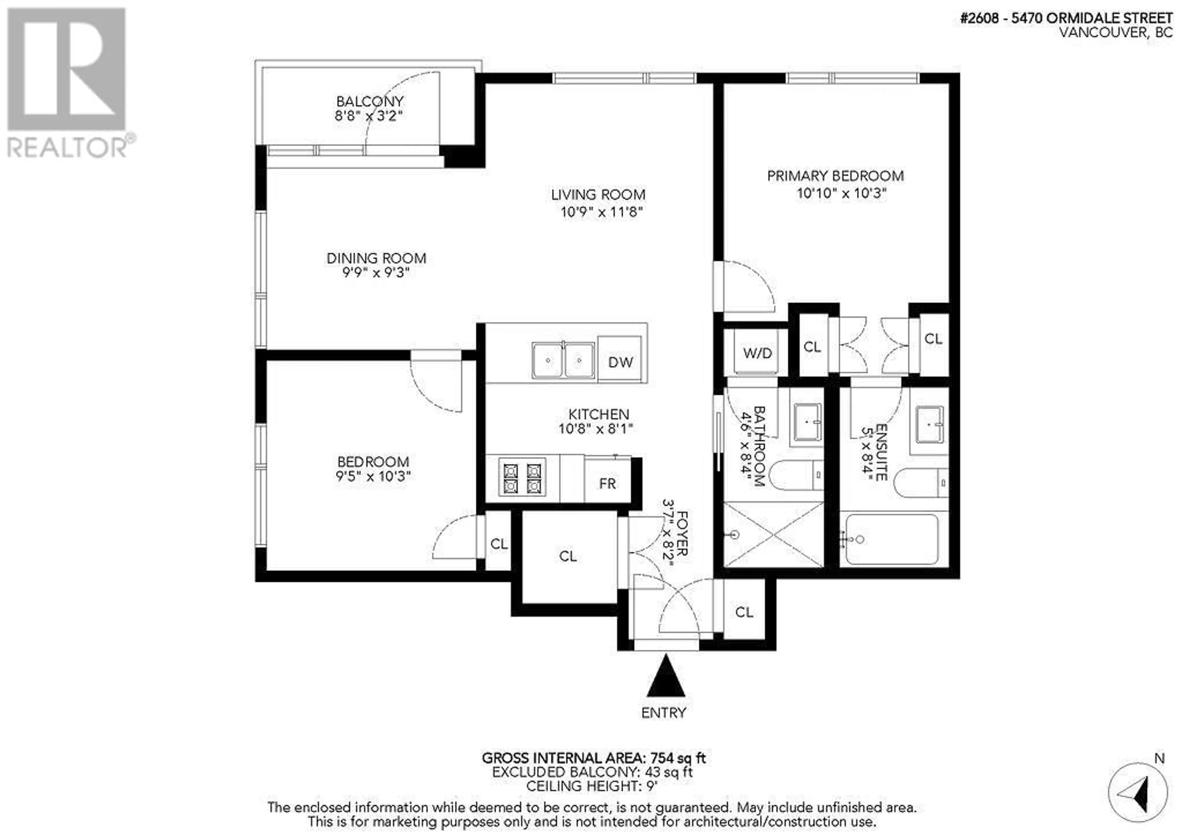 Floor plan for 2608 - 5470 ORMIDALE STREET, Vancouver British Columbia V5R0G6