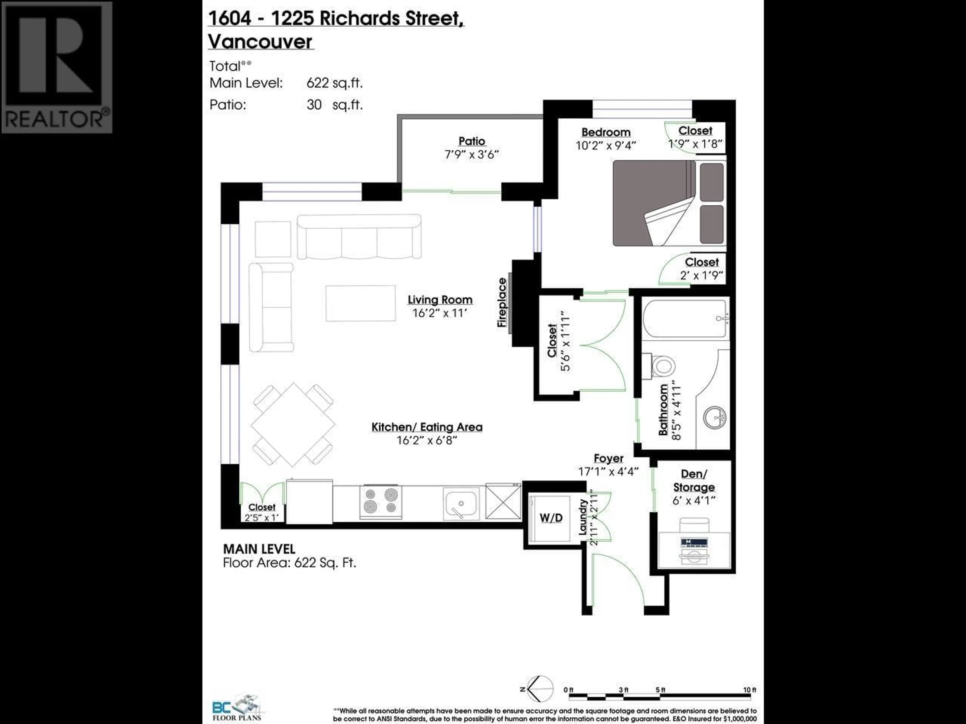 Floor plan for 1604 - 1225 RICHARDS STREET, Vancouver British Columbia V6B1E6