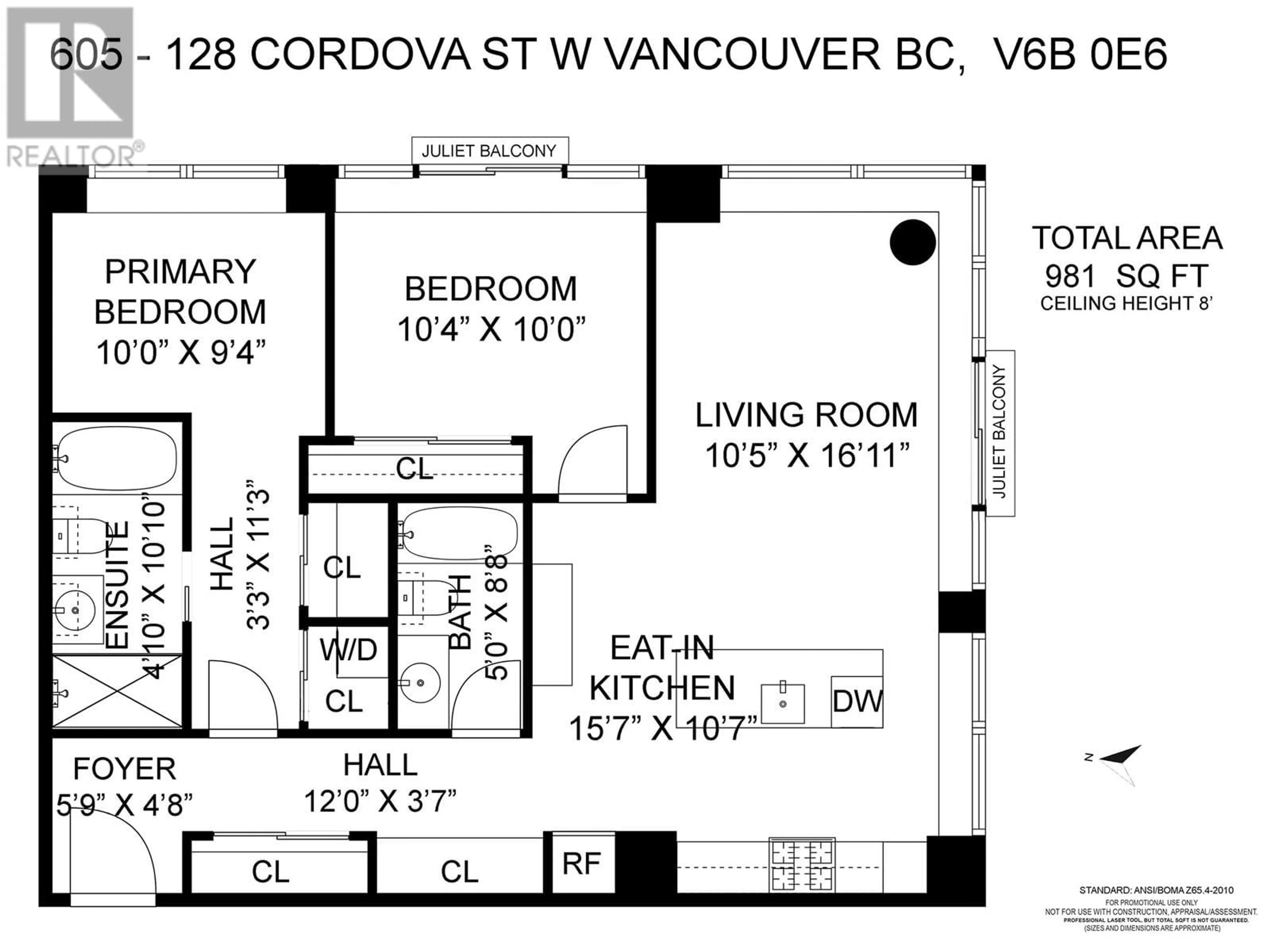 Floor plan for 605 - 128 CORDOVA STREET, Vancouver British Columbia V6B0E6