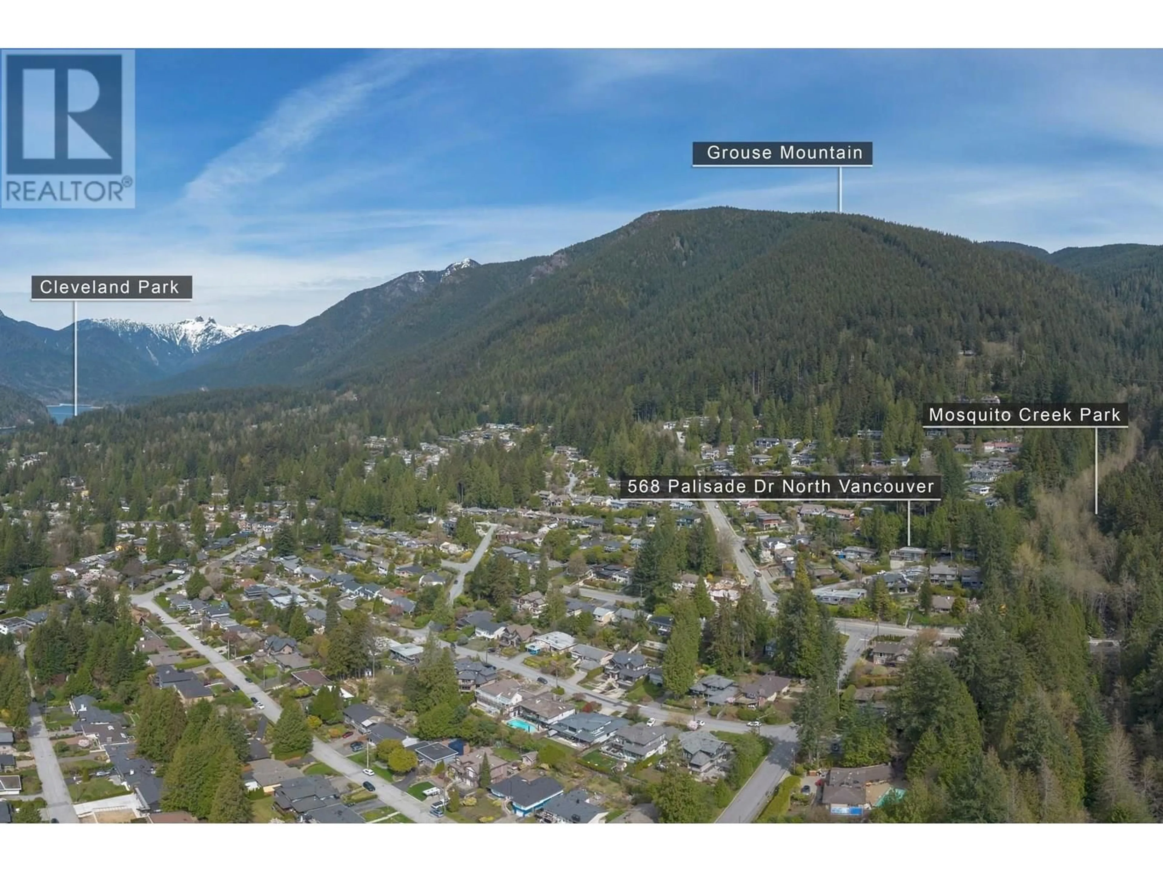 A pic from outside/outdoor area/front of a property/back of a property/a pic from drone, mountain view for 568 PALISADE DRIVE, North Vancouver British Columbia V7R2J1