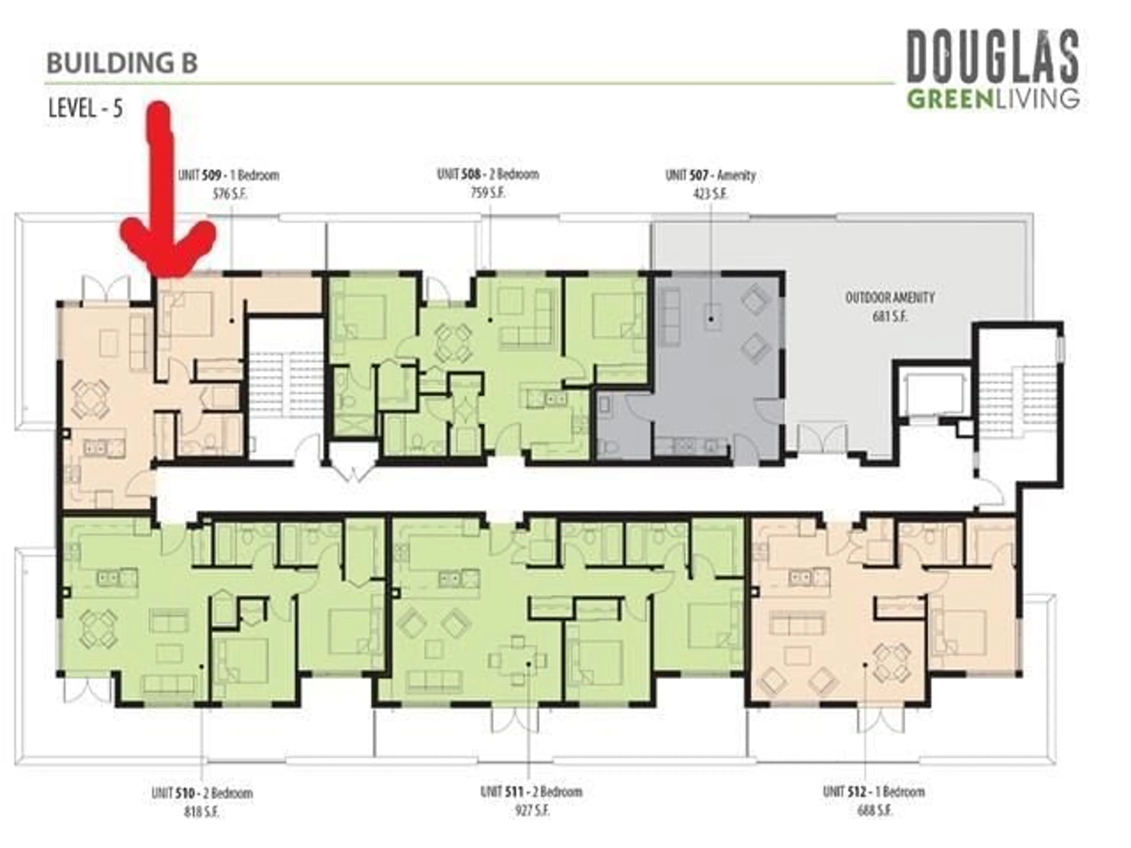 Floor plan for 509 - 163 175A, Surrey British Columbia V3S9S4