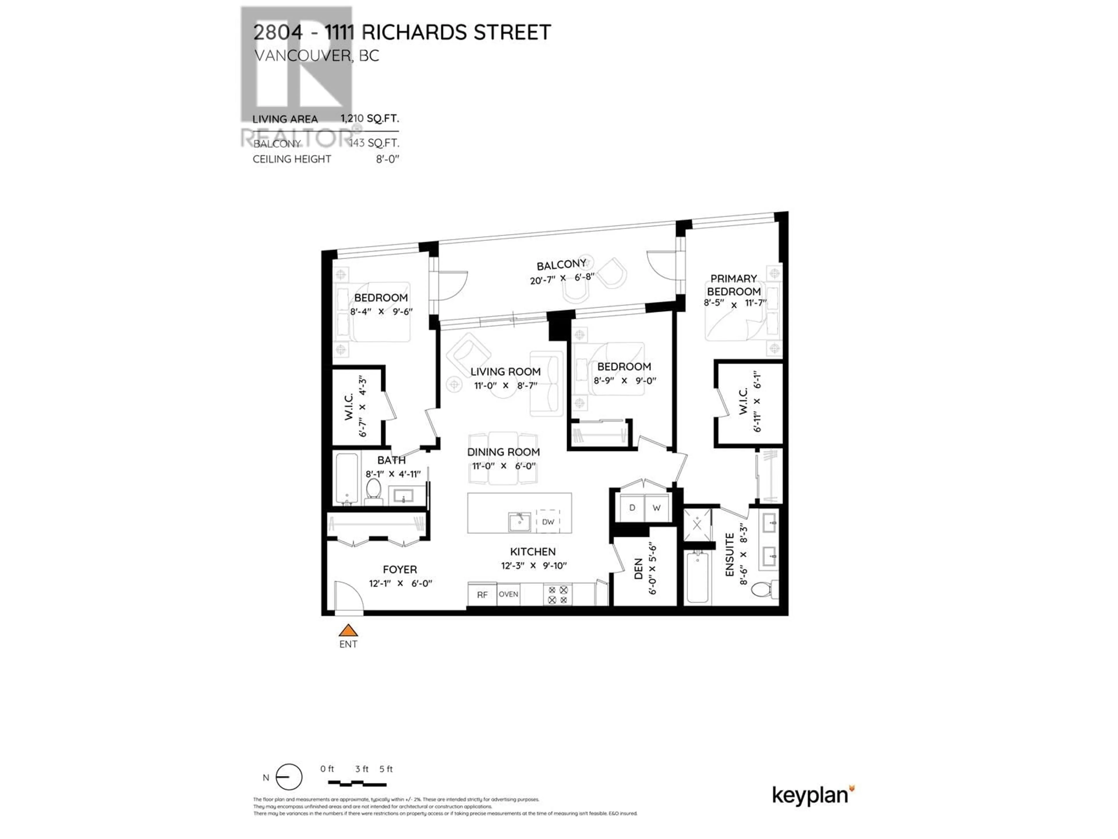 Floor plan for 2804 - 1111 RICHARDS STREET, Vancouver British Columbia V6B0S3