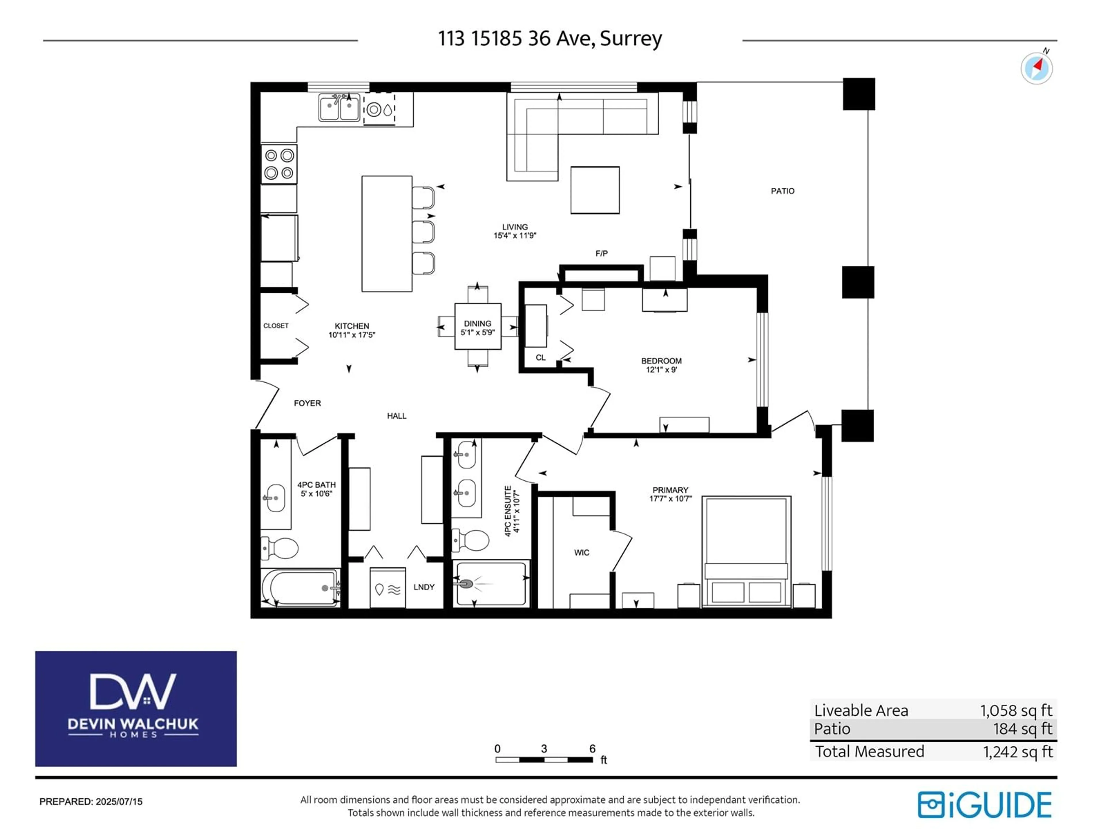 Floor plan for 113 - 15185 36, Surrey British Columbia V3Z4R3