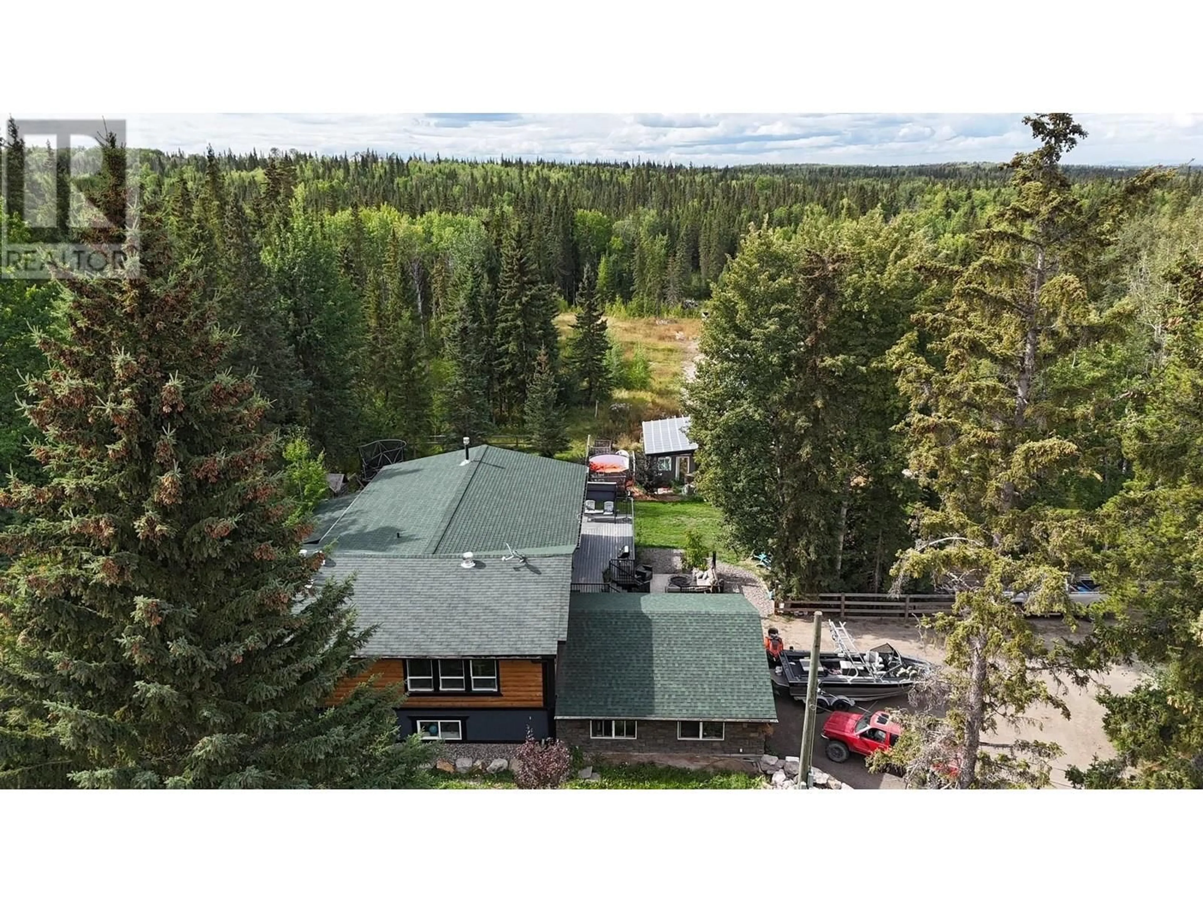 A pic from outside/outdoor area/front of a property/back of a property/a pic from drone, forest/trees view for 837 MCDONALD ROAD, Vanderhoof British Columbia V0J3A1