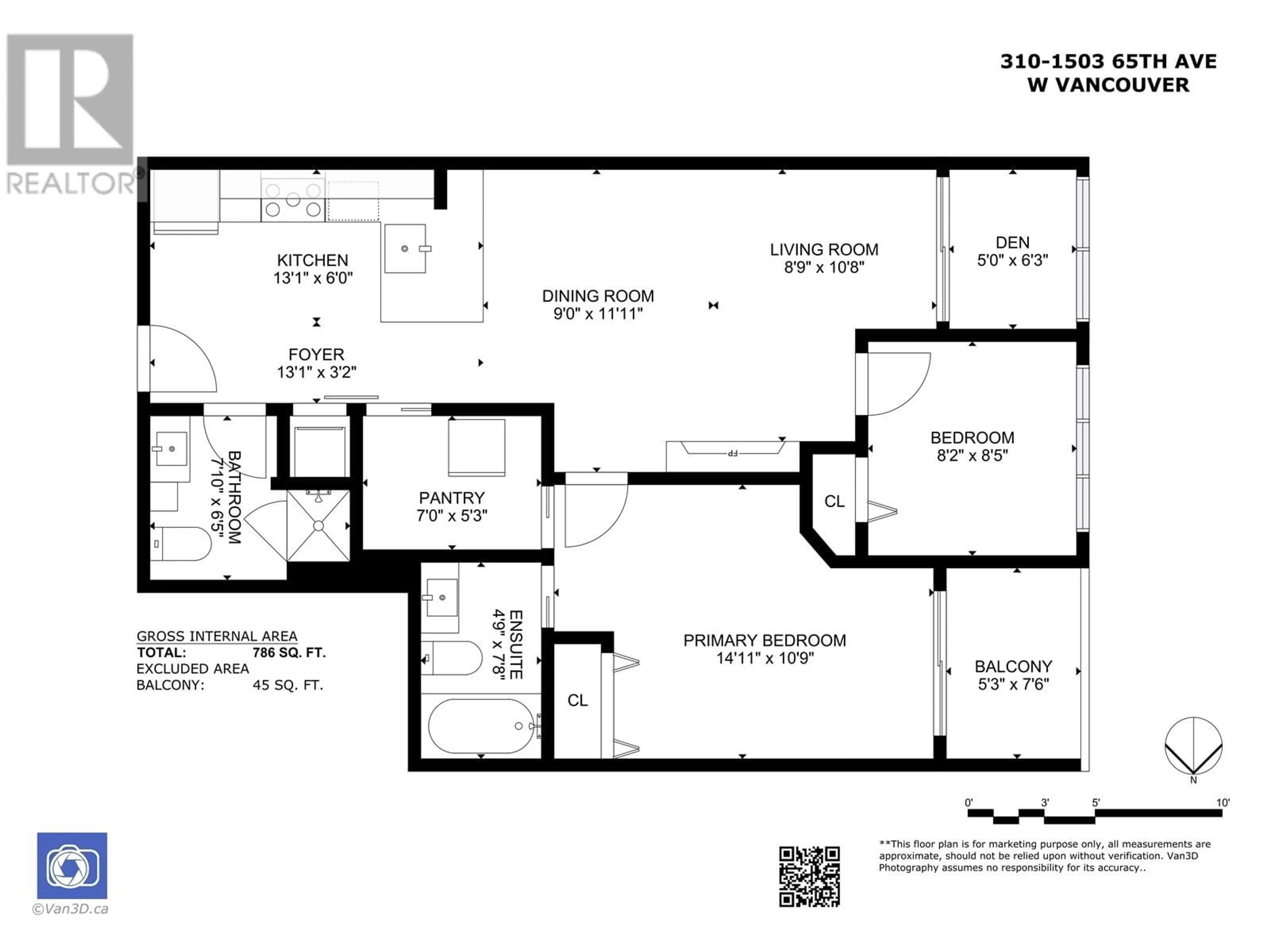 Floor plan for 310 - 1503 65TH AVENUE, Vancouver British Columbia V6P6Y8
