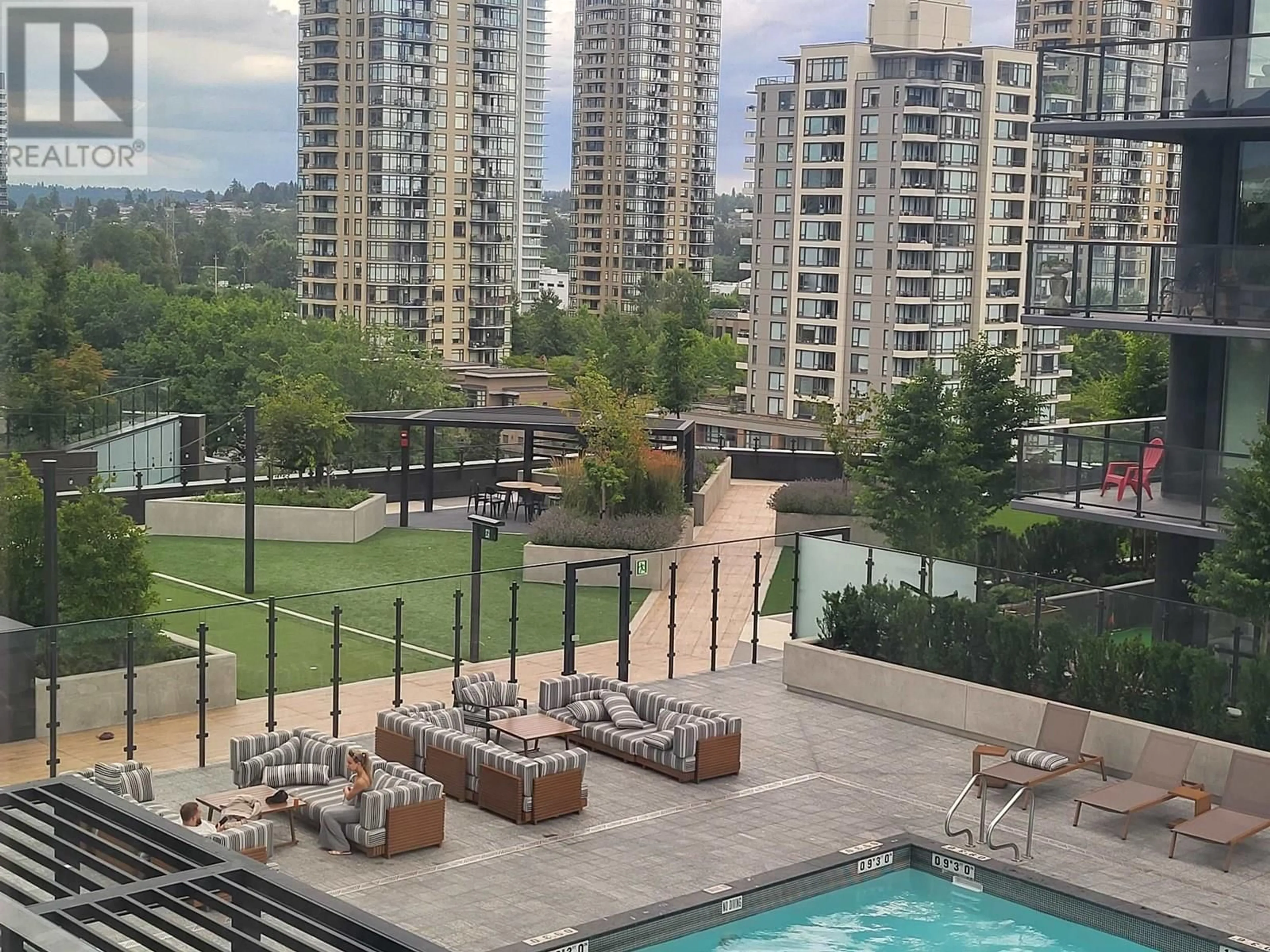 Patio, city buildings view from balcony for 801 - 2108 GILMORE AVENUE, Burnaby British Columbia V5C0N8