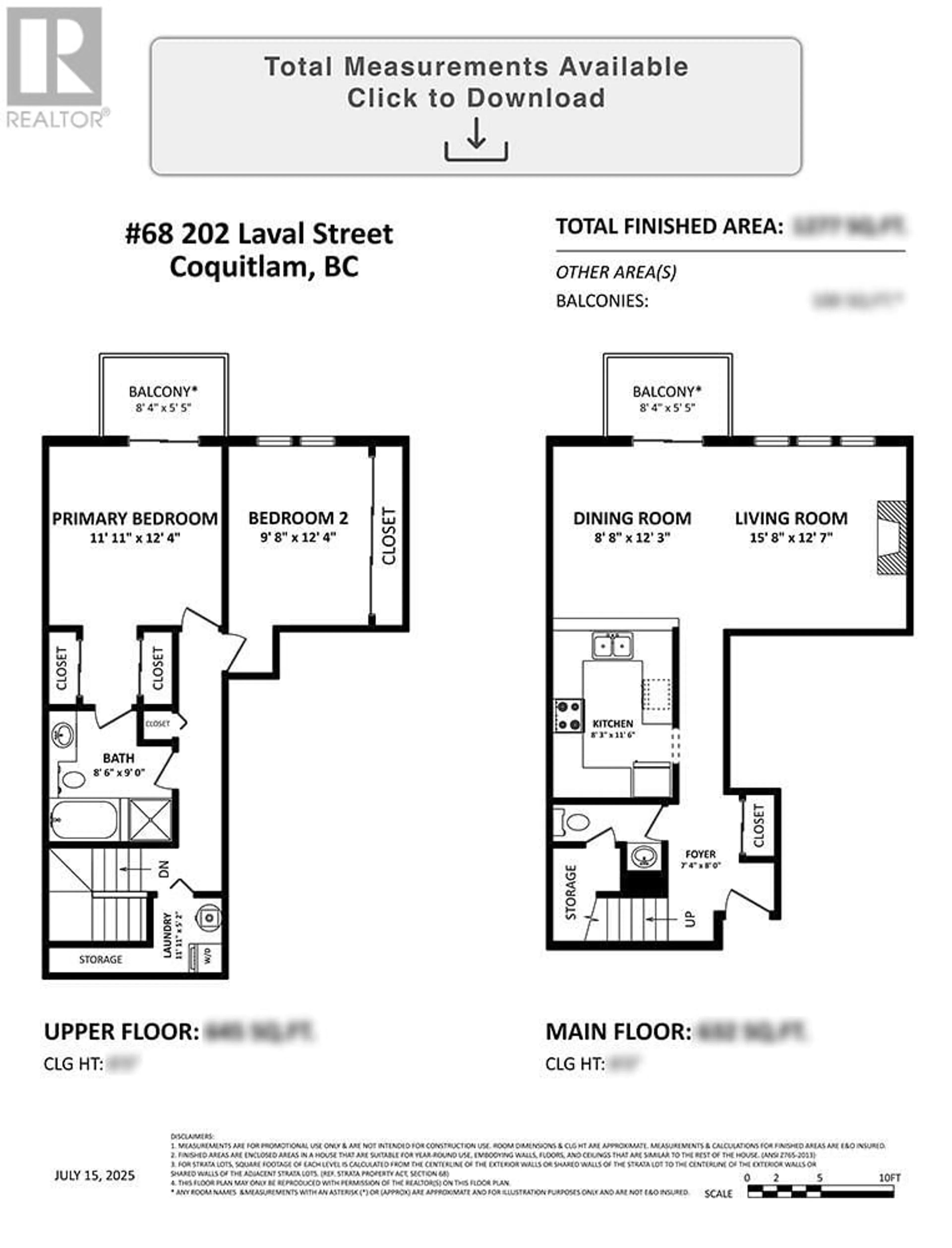 Floor plan for 68 - 202 LAVAL STREET, Coquitlam British Columbia V3K6X6