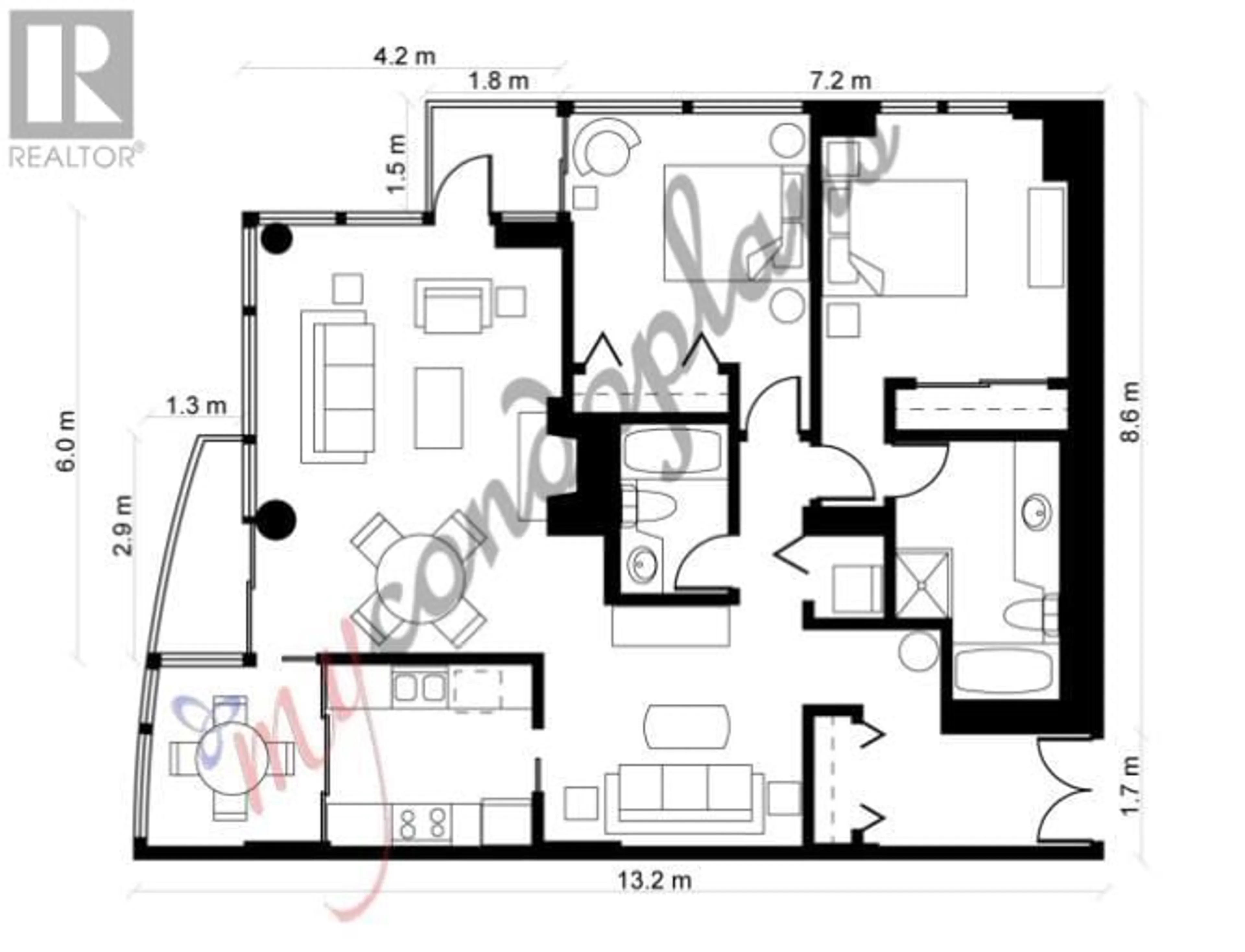 Floor plan for 805 - 1500 HORNBY STREET, Vancouver British Columbia V6Z2R1