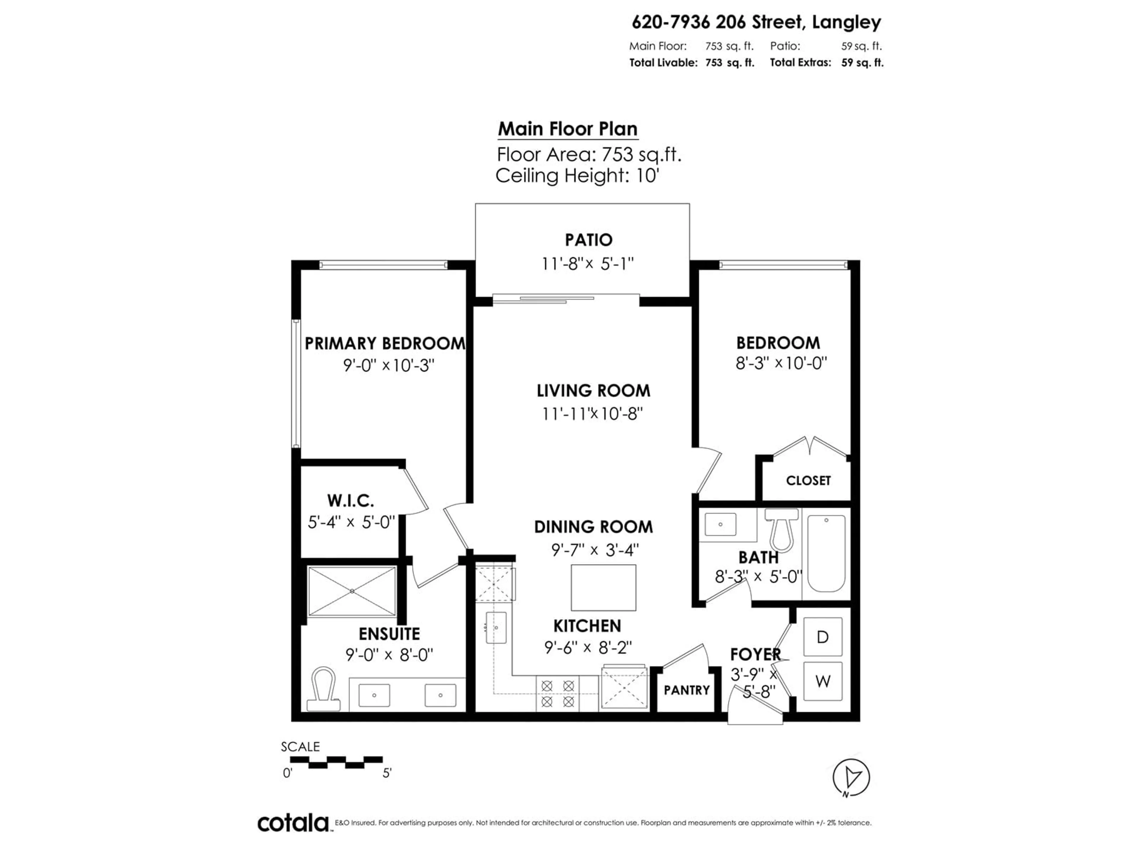 Floor plan for 620 - 7936 206, Langley British Columbia V2Y1X6
