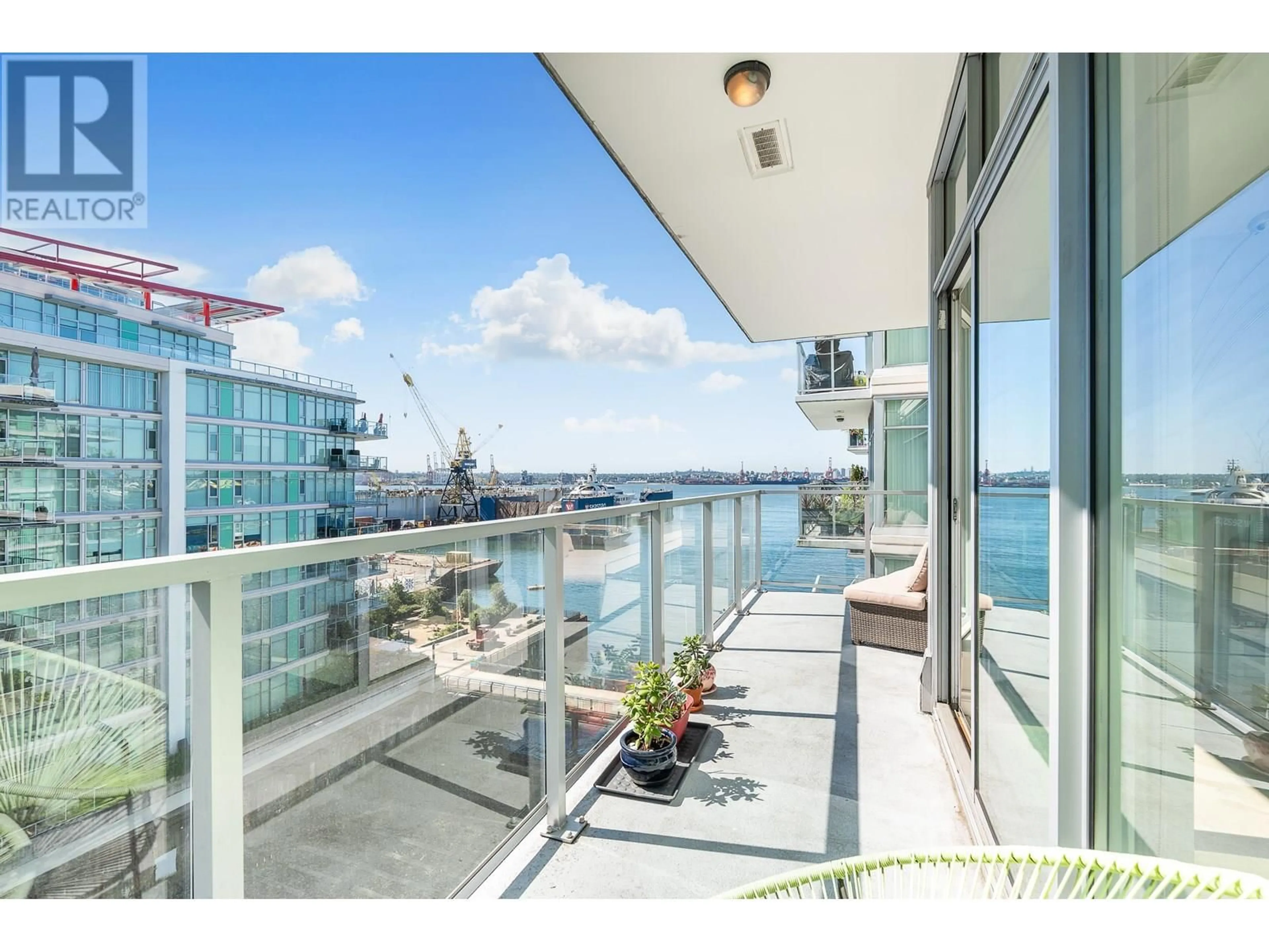 Balcony in the apartment, water/lake/river/ocean view for 703 - 175 VICTORY SHIP WAY, North Vancouver British Columbia V7L0G1
