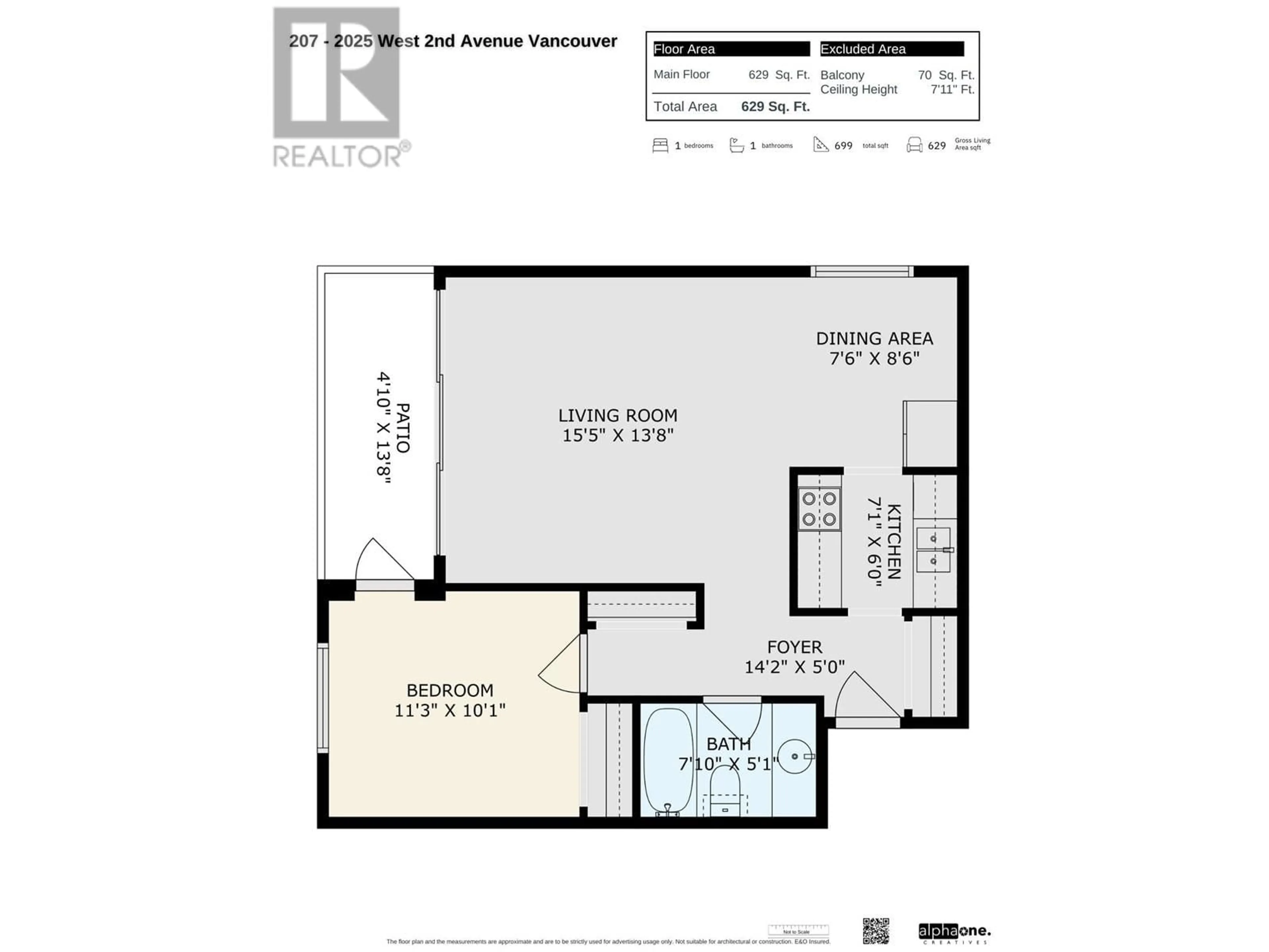 Floor plan for 207 - 2025 2ND AVENUE, Vancouver British Columbia V6J1J6