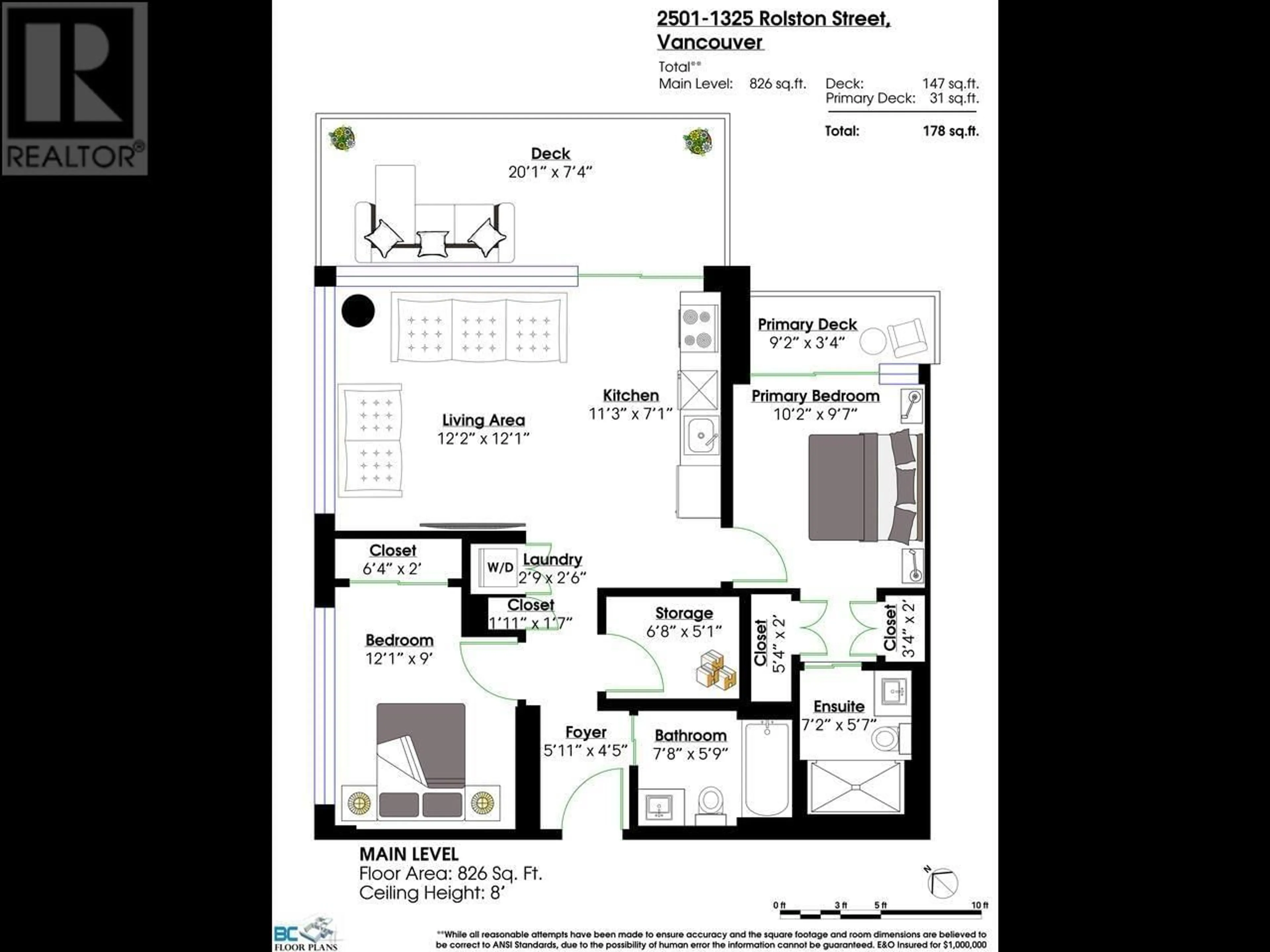Floor plan for 2501 - 1325 ROLSTON STREET, Vancouver British Columbia V6B0M2
