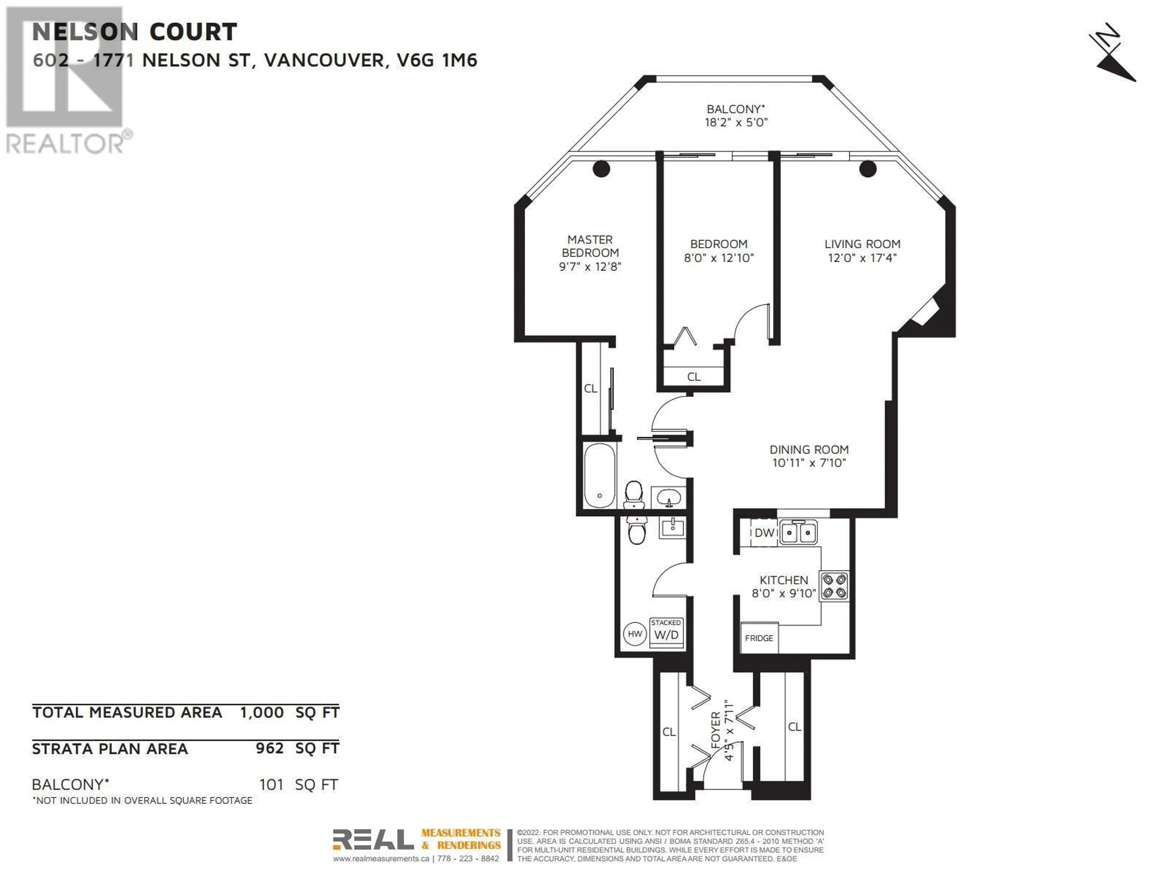 Floor plan for 602 - 1771 NELSON STREET, Vancouver British Columbia V6G1M6