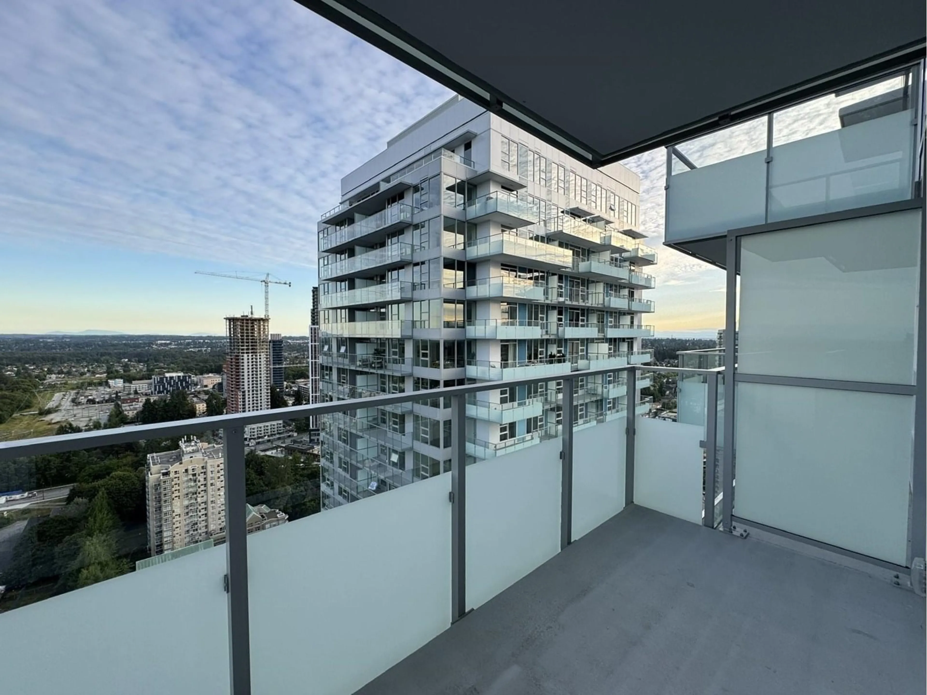 Balcony in the apartment, city buildings view from balcony for 3403 - 13778 100, Surrey British Columbia V3T0V3