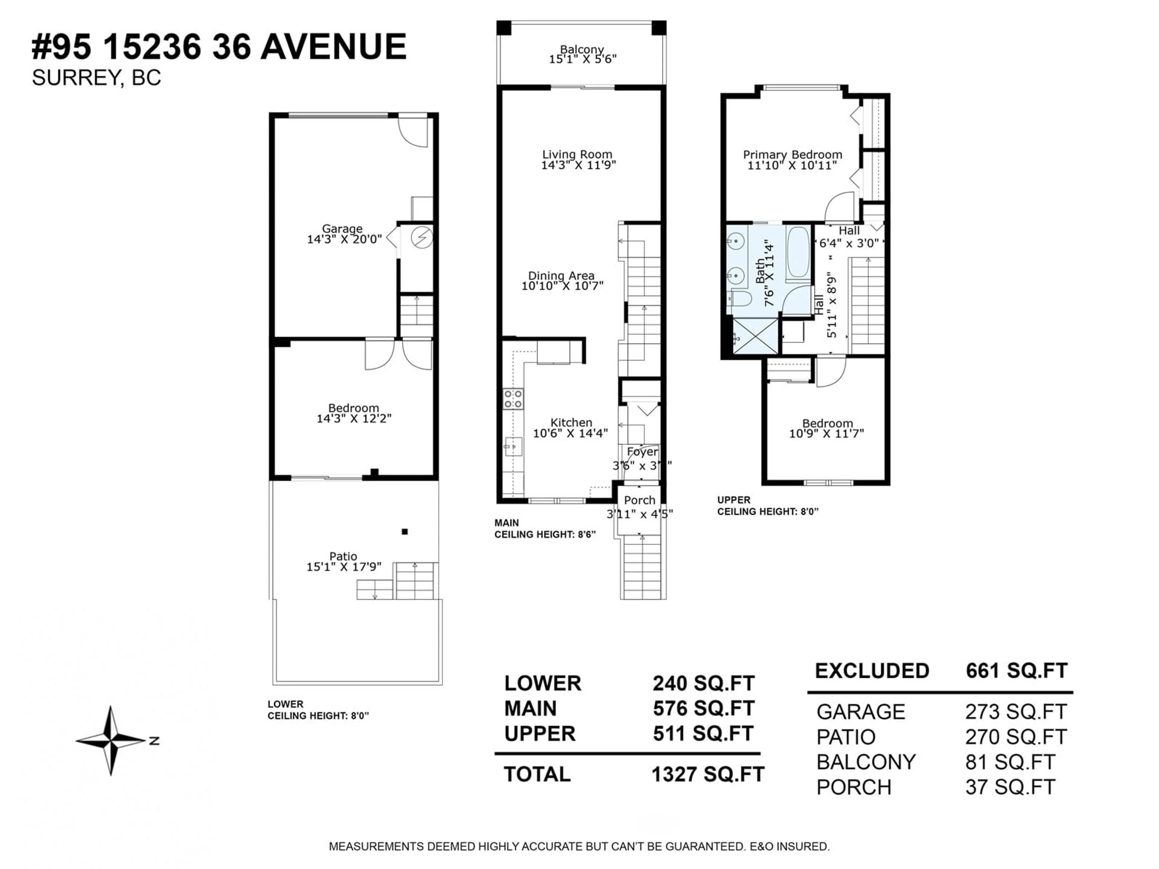 Floor plan for 95 - 15236 36, Surrey British Columbia V3Z2B3