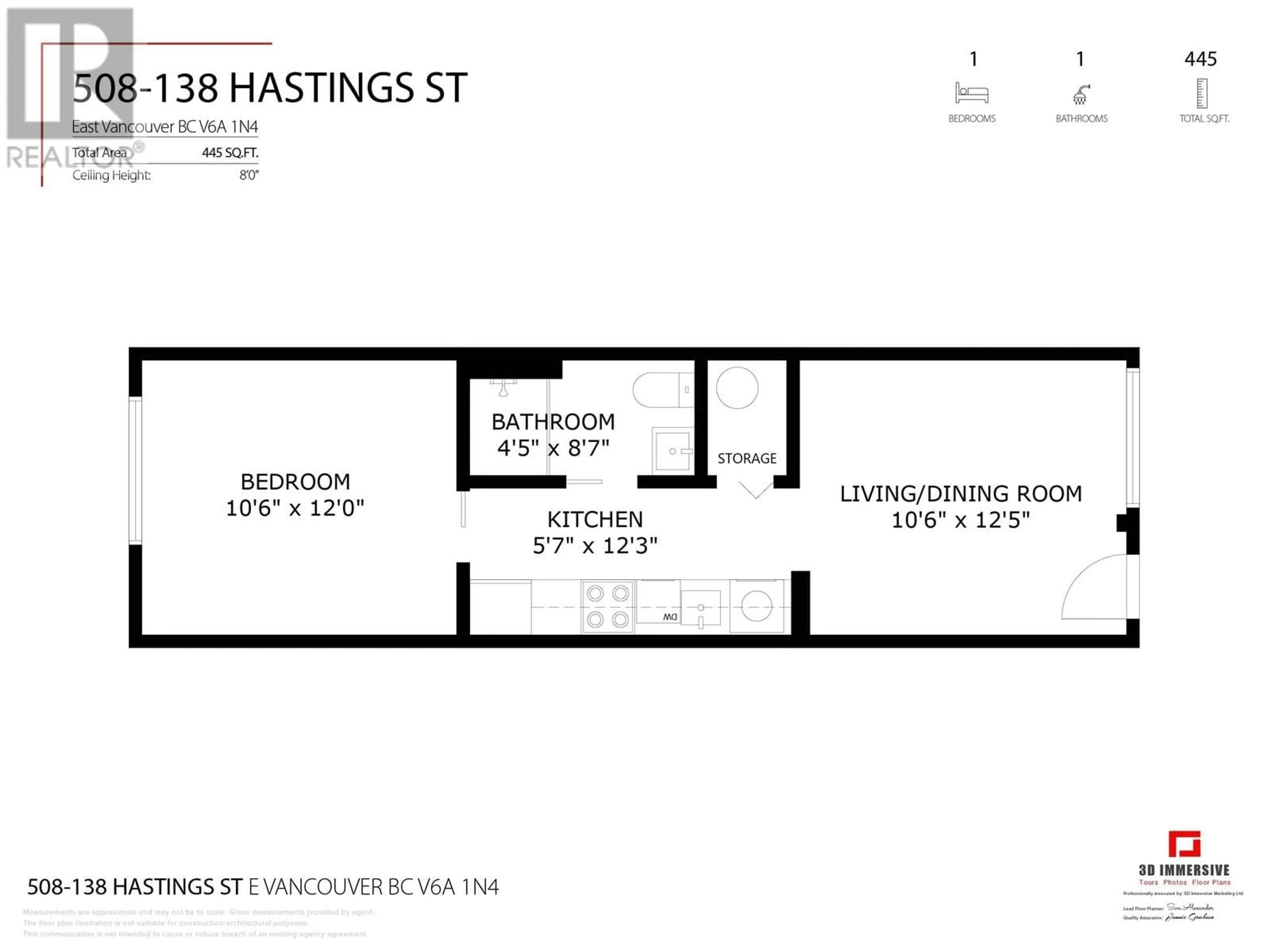 Floor plan for 508 - 138 HASTINGS STREET, Vancouver British Columbia V6A1N4