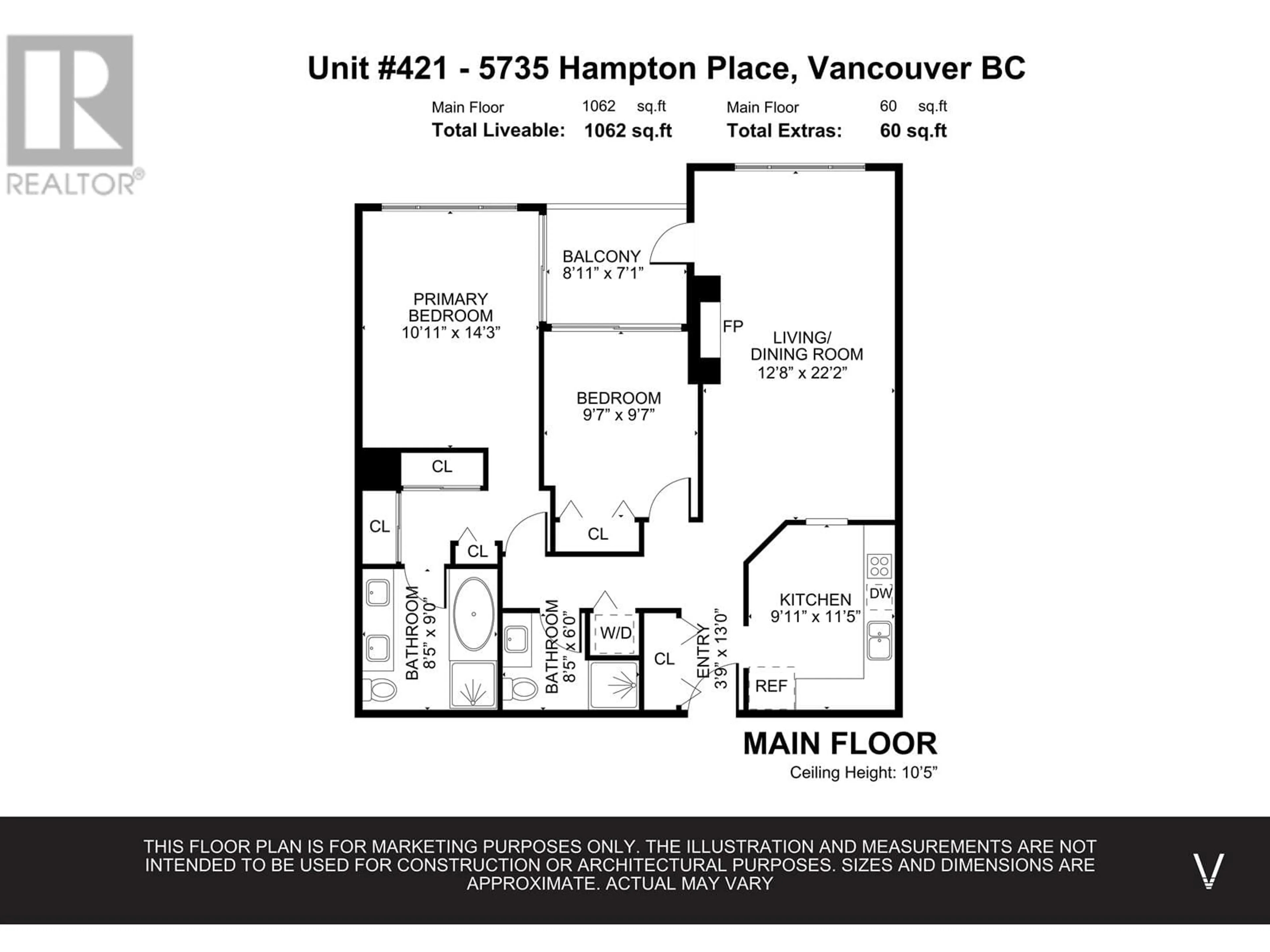 Floor plan for 421 - 5735 HAMPTON PLACE, Vancouver British Columbia V6T2G8