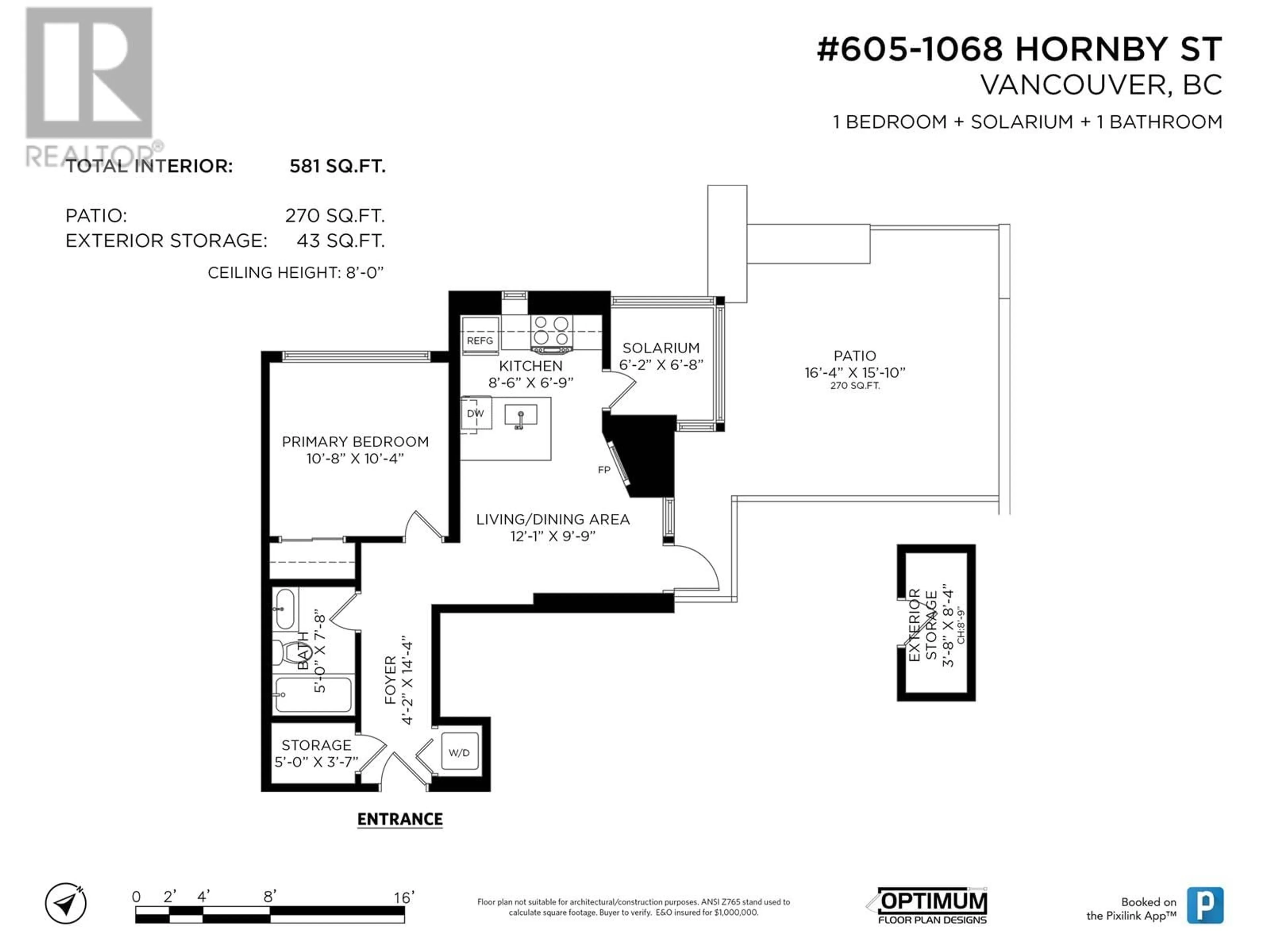 Floor plan for 605 - 1068 HORNBY STREET, Vancouver British Columbia V6Z2Y7