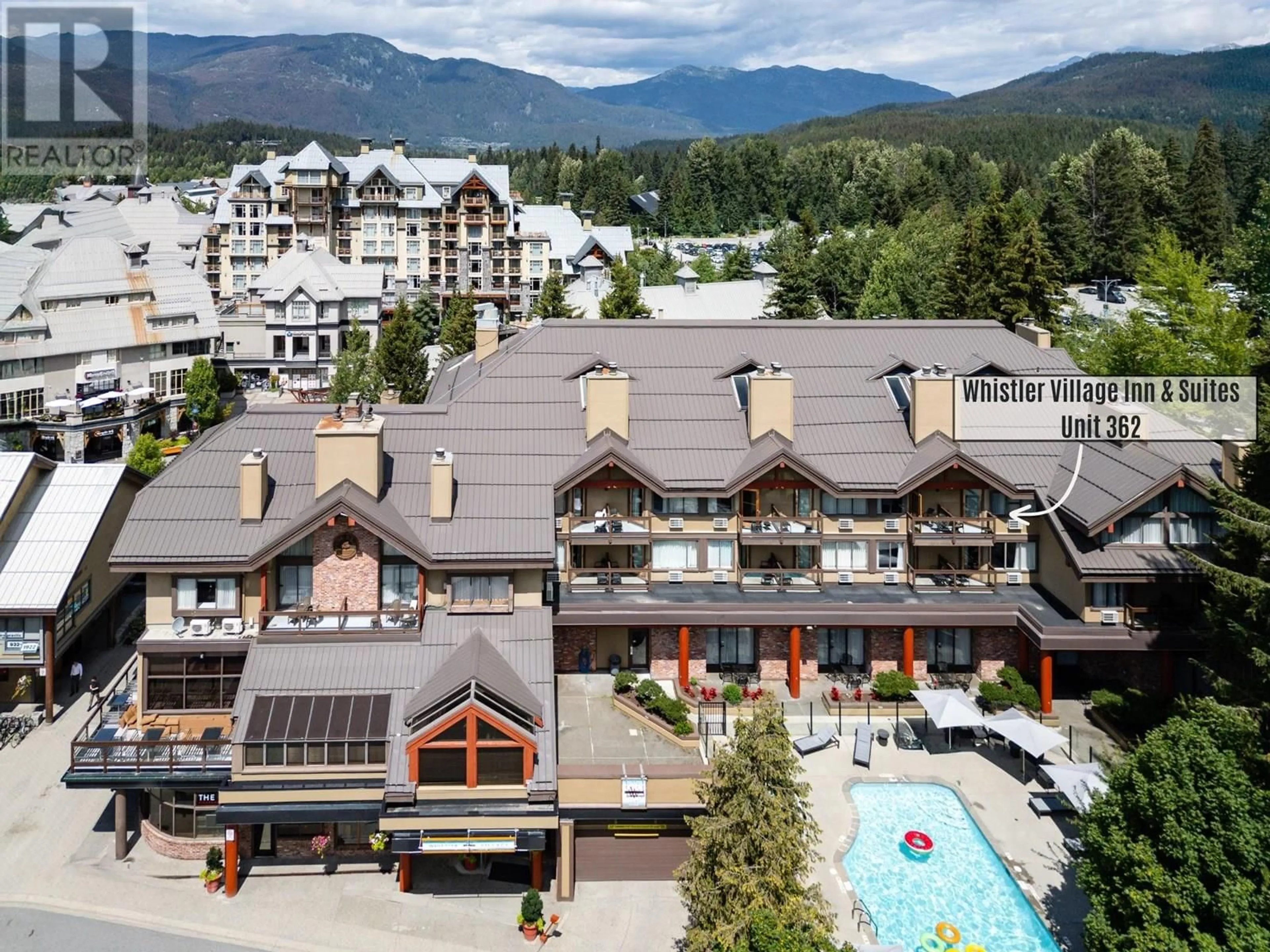 A pic from outside/outdoor area/front of a property/back of a property/a pic from drone, mountain view for 362 - 4429 SUNDIAL PLACE, Whistler British Columbia V8E1G8