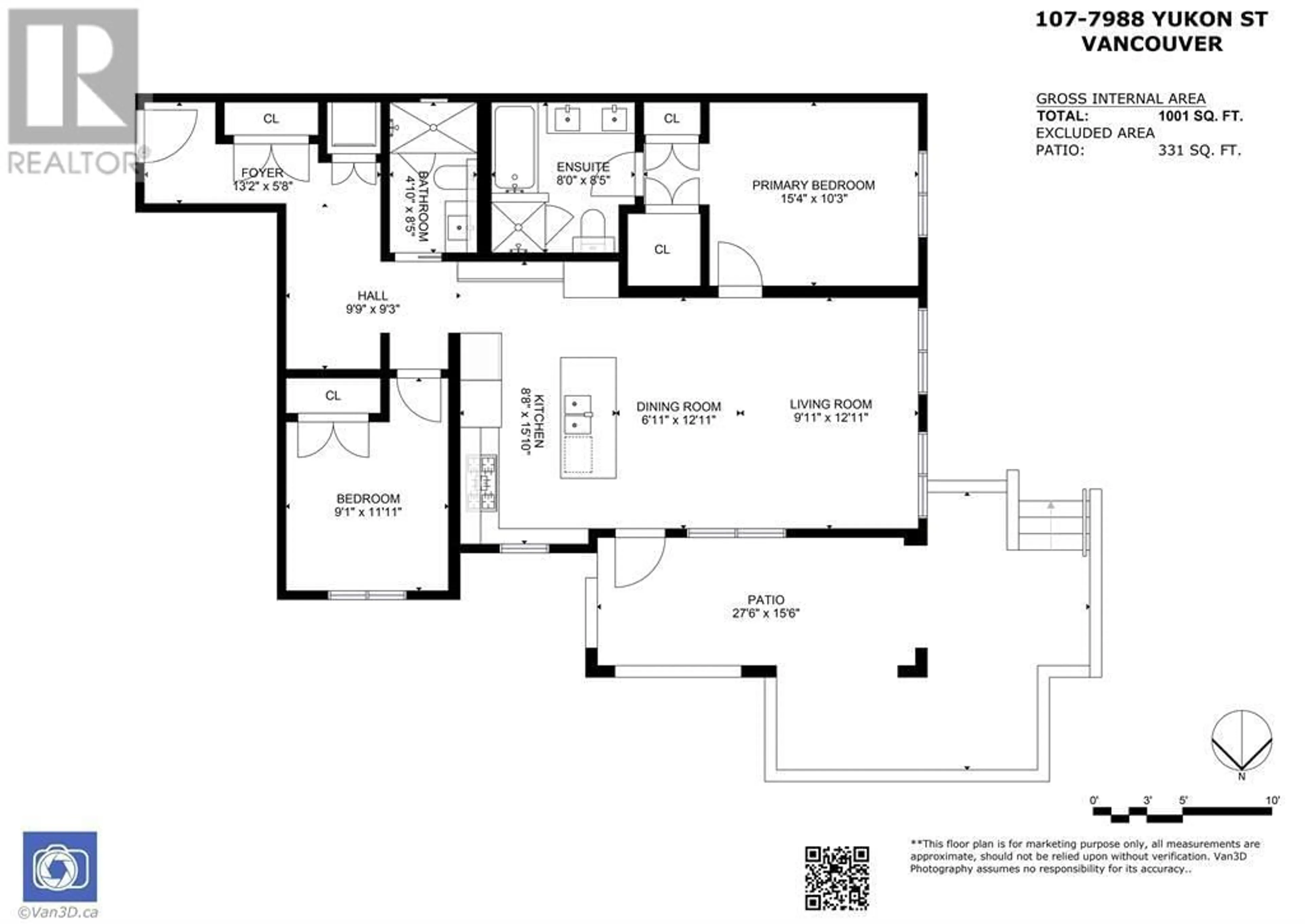 Floor plan for 107 - 7988 YUKON STREET, Vancouver British Columbia V5X2Y7