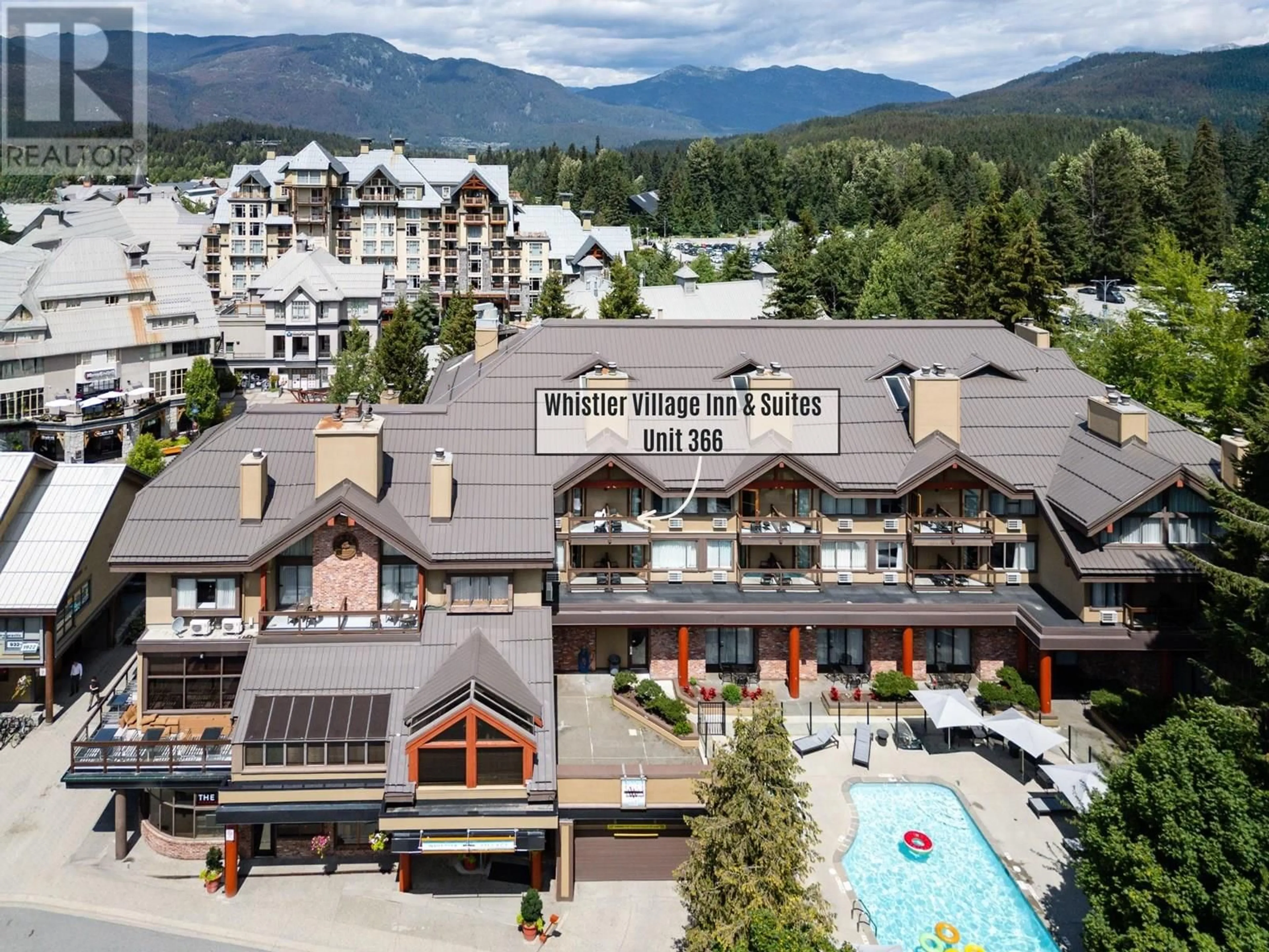 A pic from outside/outdoor area/front of a property/back of a property/a pic from drone, mountain view for 366 - 4429 SUNDIAL PLACE, Whistler British Columbia V8E1G8