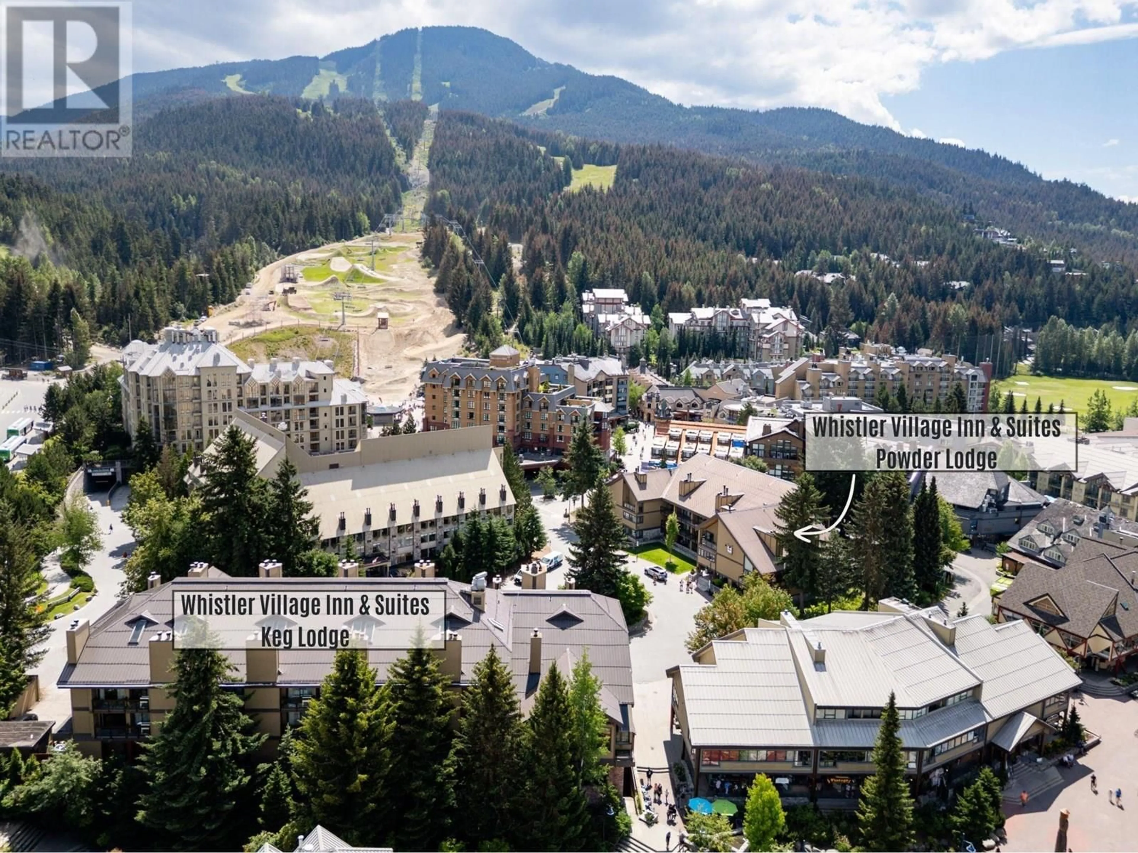 A pic from outside/outdoor area/front of a property/back of a property/a pic from drone, mountain view for 366 - 4429 SUNDIAL PLACE, Whistler British Columbia V8E1G8