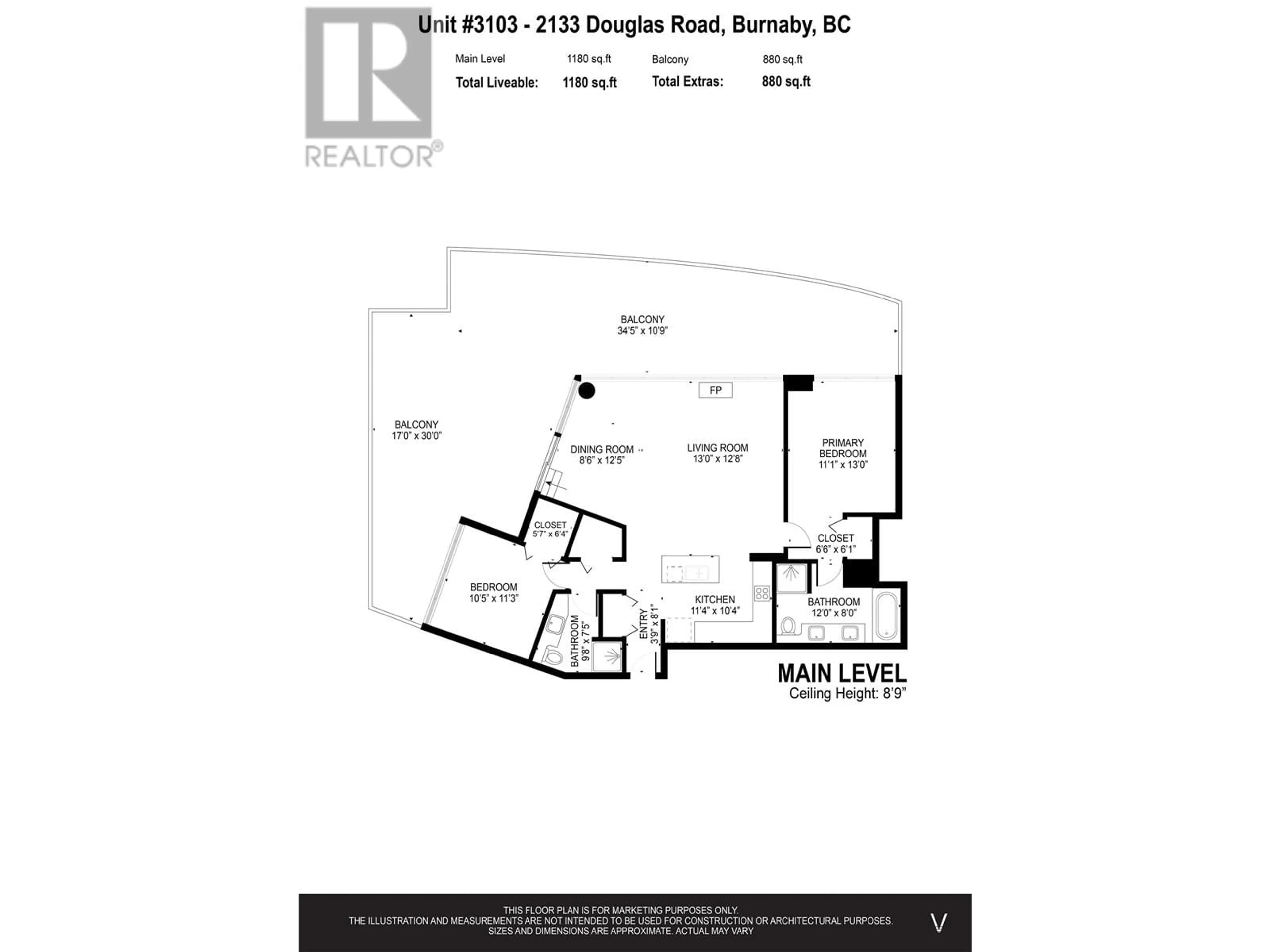 Floor plan for 3103 - 2133 DOUGLAS ROAD, Burnaby British Columbia V5C0E9