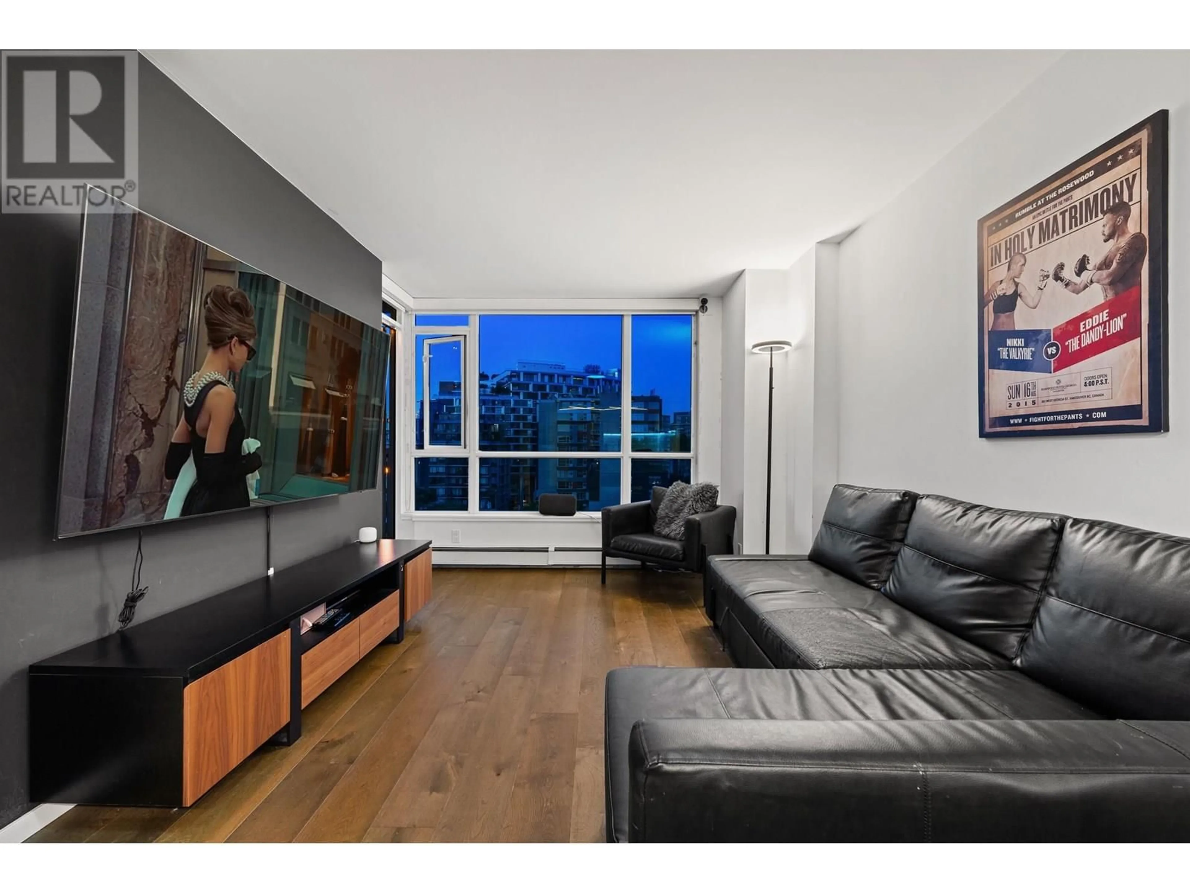 Living room with furniture, wood/laminate floor for 1004 - 1887 CROWE STREET, Vancouver British Columbia V5Y0B4