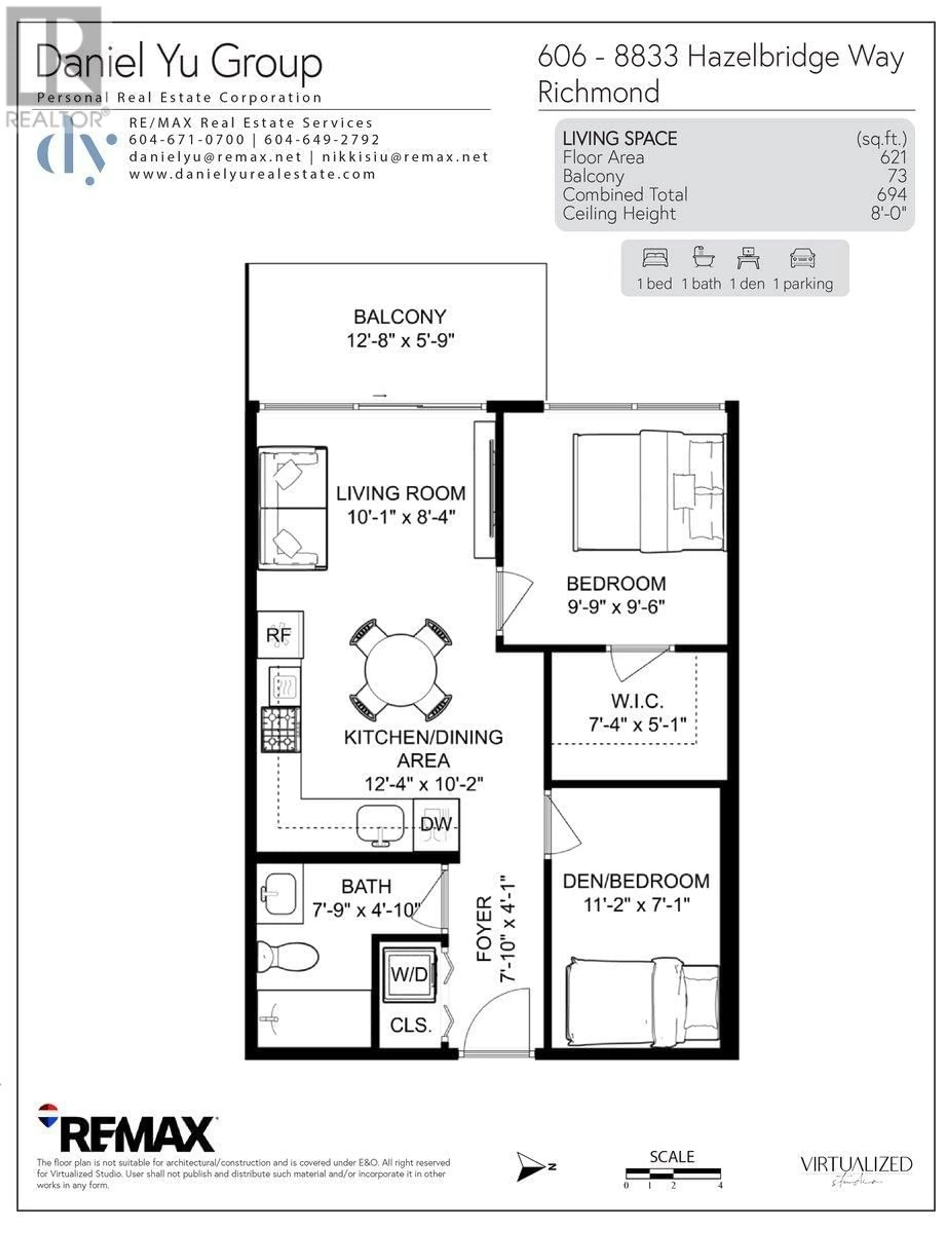Floor plan for 606 - 8833 HAZELBRIDGE WAY, Richmond British Columbia V6X0N3