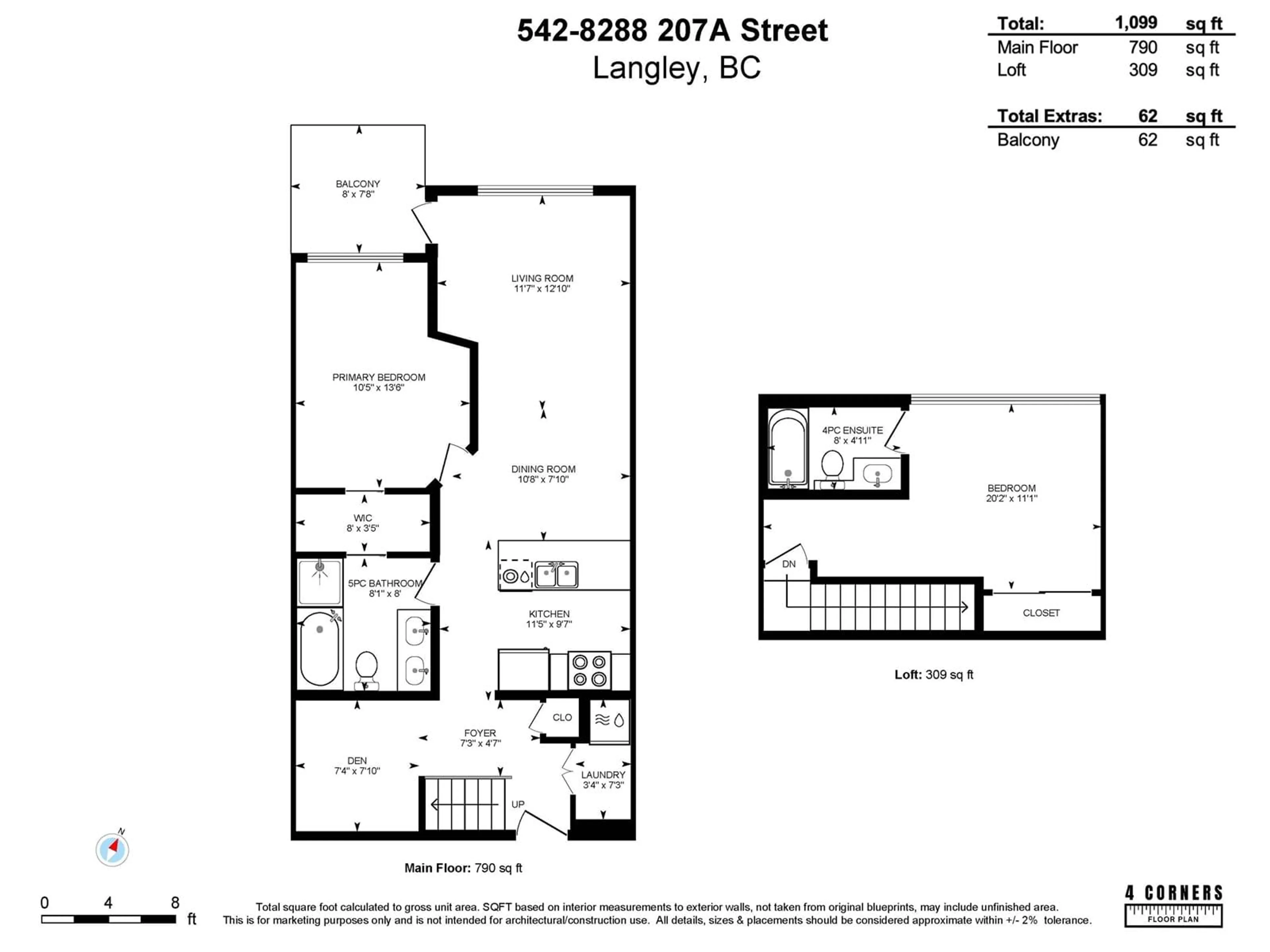 Floor plan for 542 - 8288 207A, Langley British Columbia V2Y0L2