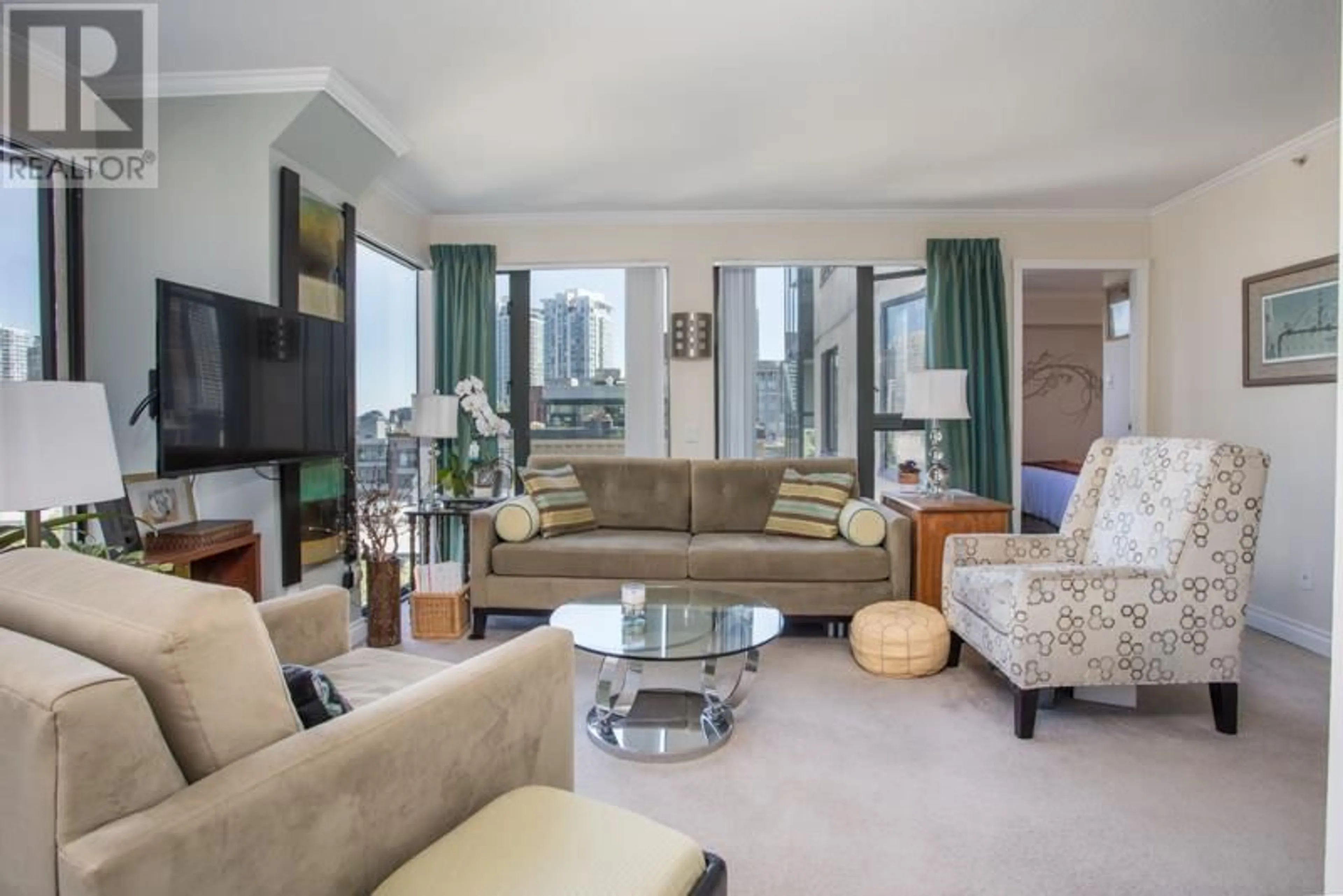 Living room with furniture, carpet floor for 705 - 1155 HOMER STREET, Vancouver British Columbia V6B5T5